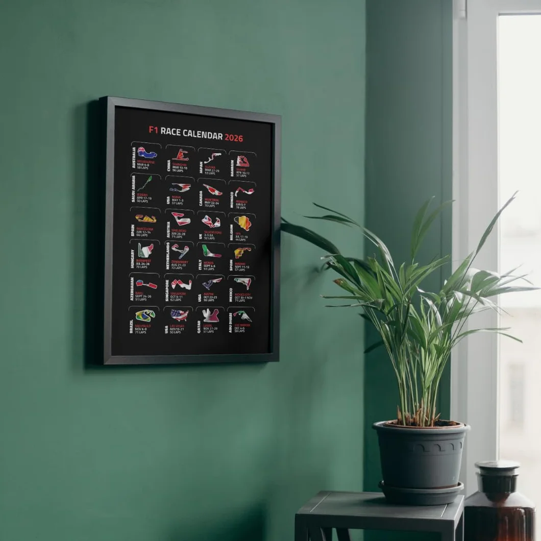 Lap Legends 2026 Rennplan-Druck in A4 schwarzem Rahmen, Geschenk für F1-Fans (schwarz)