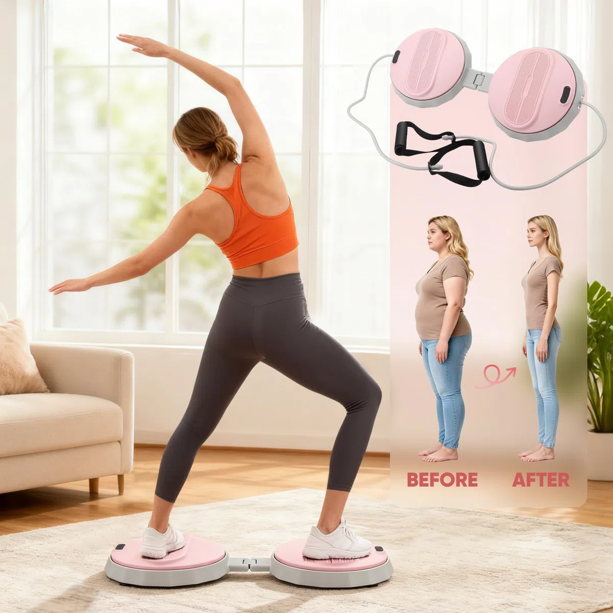 Klappbarer Twist Waist Disc Board mit Schrittzähler & Kordelzug, 400KG Tragkraft, Balanceboard für Bauch, Beine, Po, Hüfte, Gleichgewichtstrainer, Drehplatte, Taillentwister für Zuhause/Büro