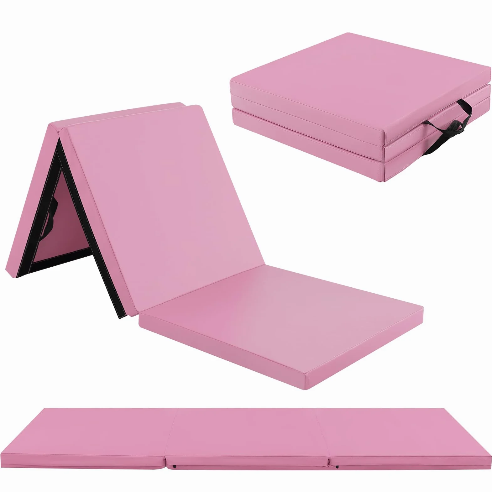 GOPLUS Weichbodenmatte, 180 x 60 x 5 cm Turnmatte rutschfest mit Klettverschlüssen & Tragegriffen, Gymnastikmatte klappbar aus Kunstleder, Turnmatte zum Trainieren von Gymnastik & Yoga