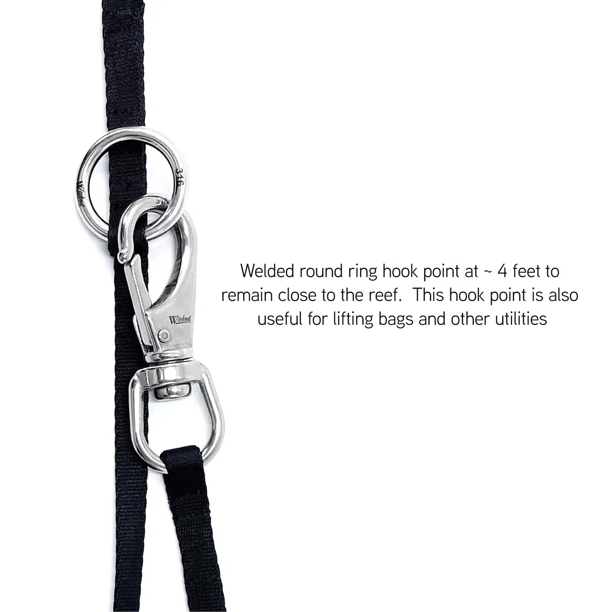Wicked Scuba 316 Stainless Steel Multipoint Reef Hook 4-6 Ft. Length