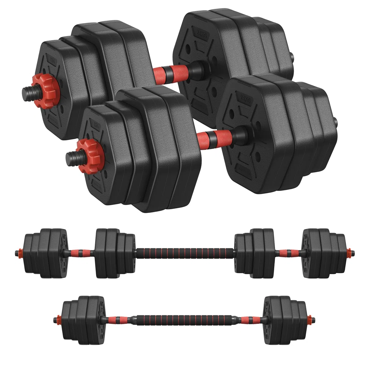 SONGMICS Hantelset, Hanteln mit Verbindungsstange, Hexagon, Kurzhantelset, 10 kg, 20 kg, 30 kg, 40 kg, für Workout, Fitnesstraining, Gewichtheben für Zuhause, Fitnessstudio