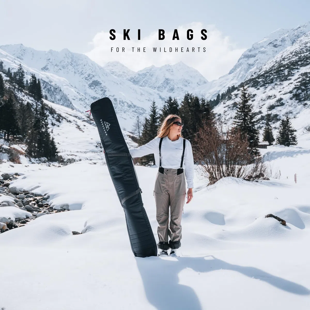 NORDKAMM Skisack, Skitasche für 1 Paar Ski Plus Stöcke, gepolstert & wasserdicht, längenverstellbar, blau