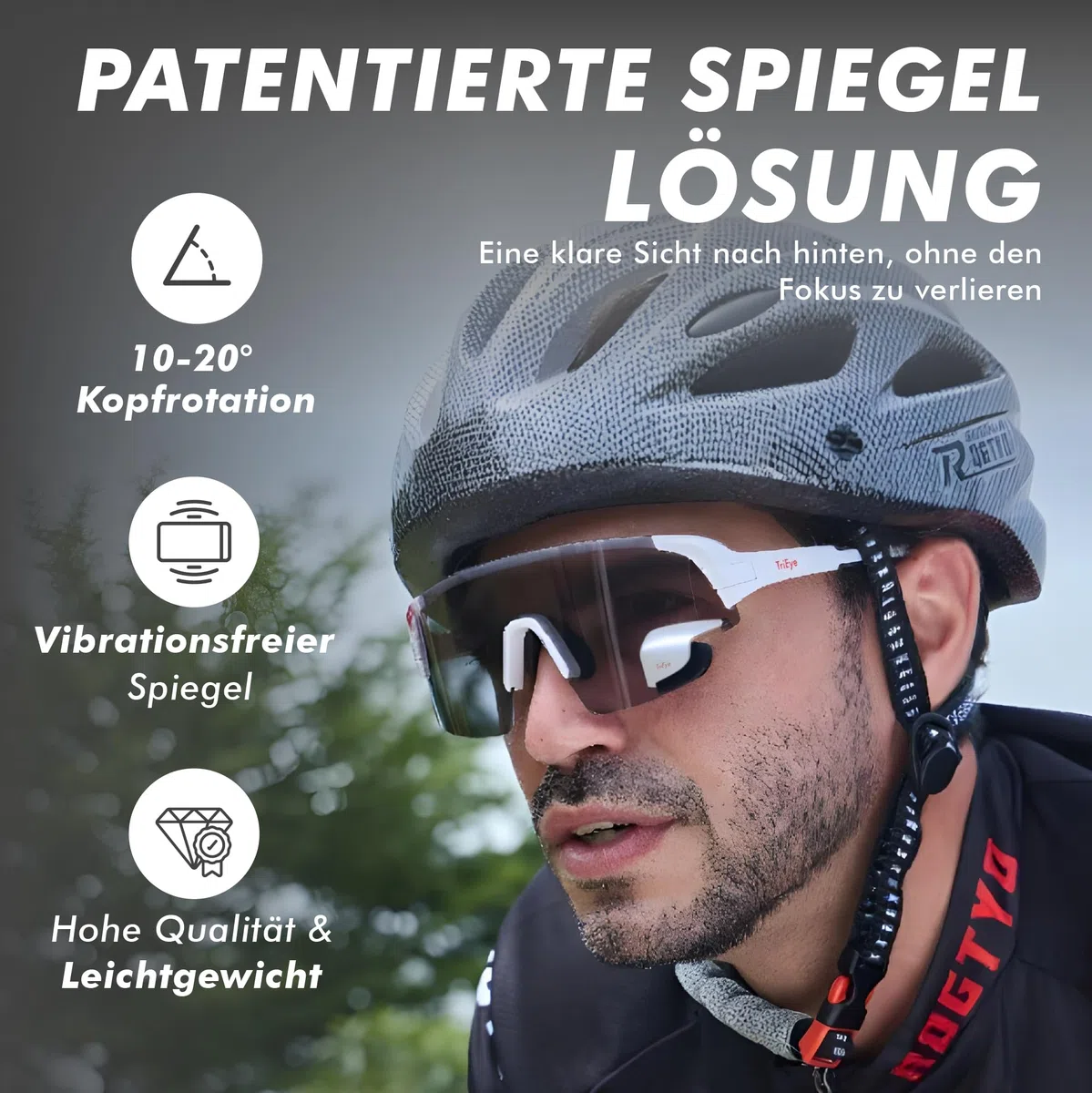 TriEye Fahrradbrille Mit Rückspiegel Links – Selbsttönende Sportbrille Für Herren & Damen – Winddicht & UV400 Schutz – Rennradbrille Für Straße & Pendler – Fahrrad Zubehör