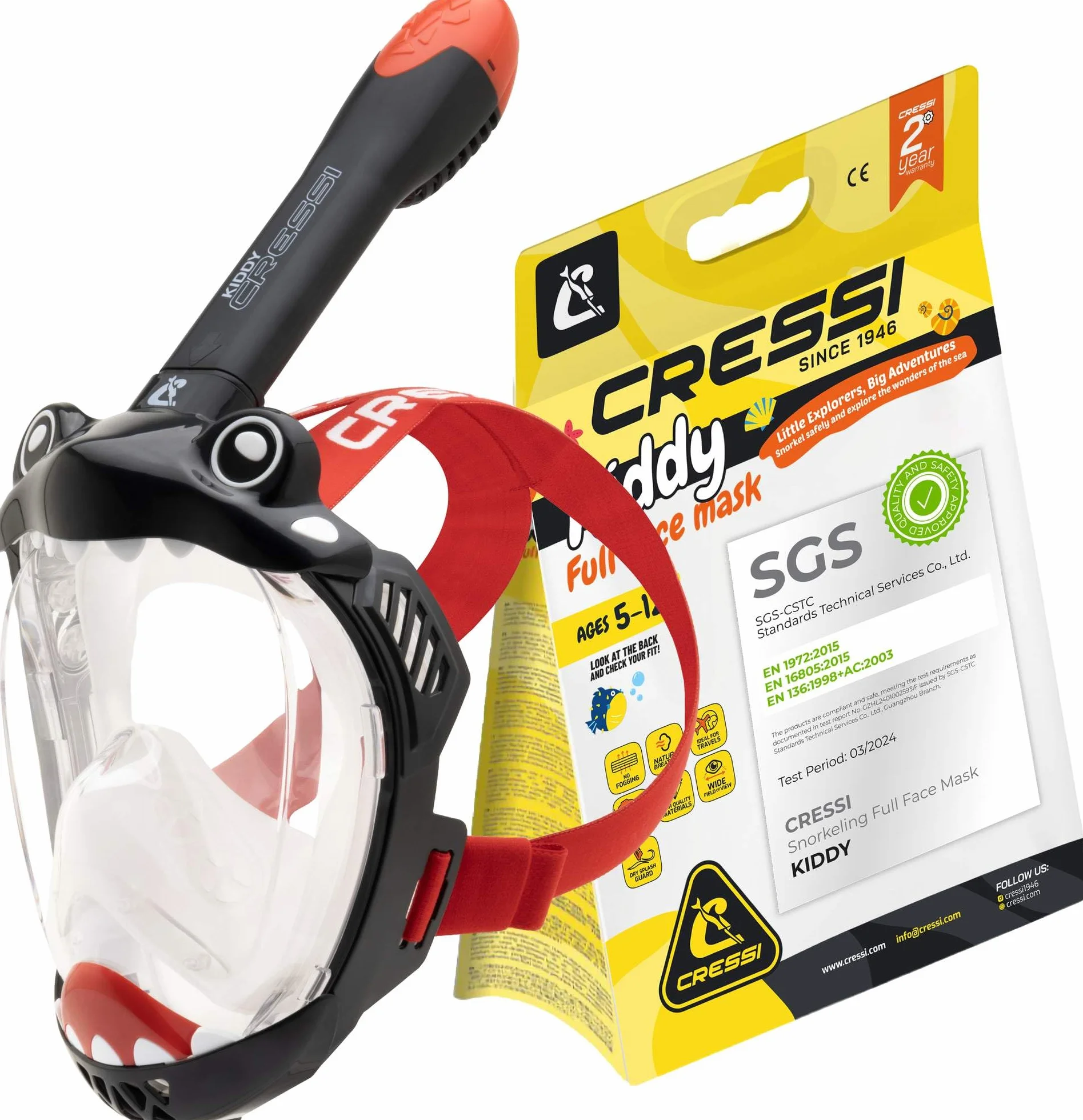 Cressi Kiddy Schnorchelmaske Kinder - CO2-sichere Vollgesichtsmaske - Beschlagfrei mit Faltbarem Schnorchel - Hypoallergenes Silikon & Weites Sichtfeld