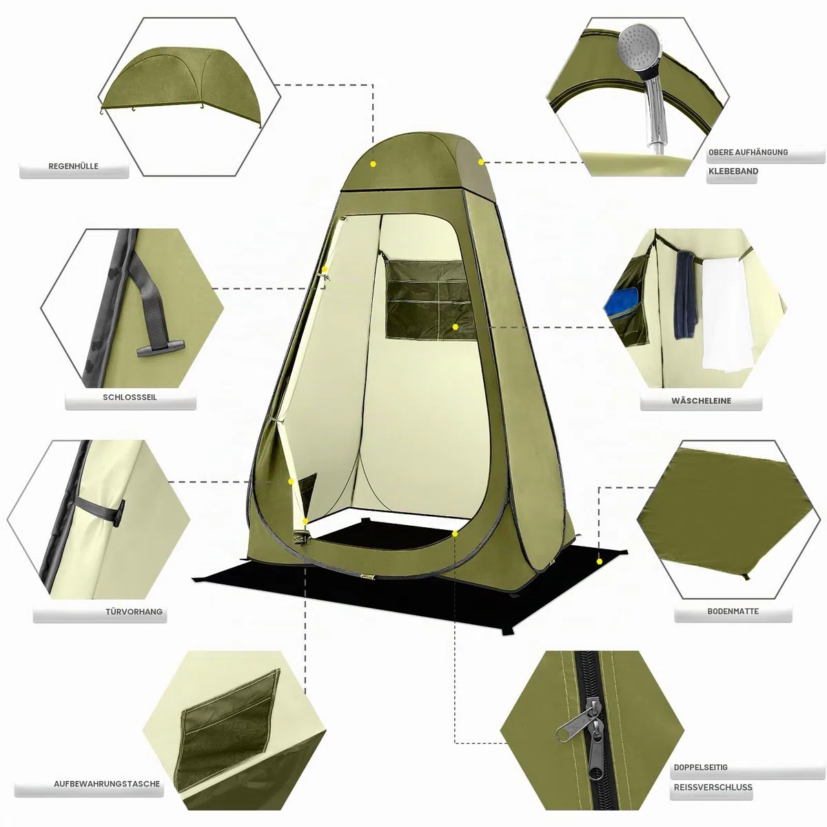 BRIAN & DANY Duschzelt Camping, Pop Up Toilettenzelt, Tragbares Umkleidezelt mit Regenschutz und Fenstern, Sichtschutz Zelt für Outdoor, UPF 50+ Wasserdicht, 120 x 120 x 190 cm