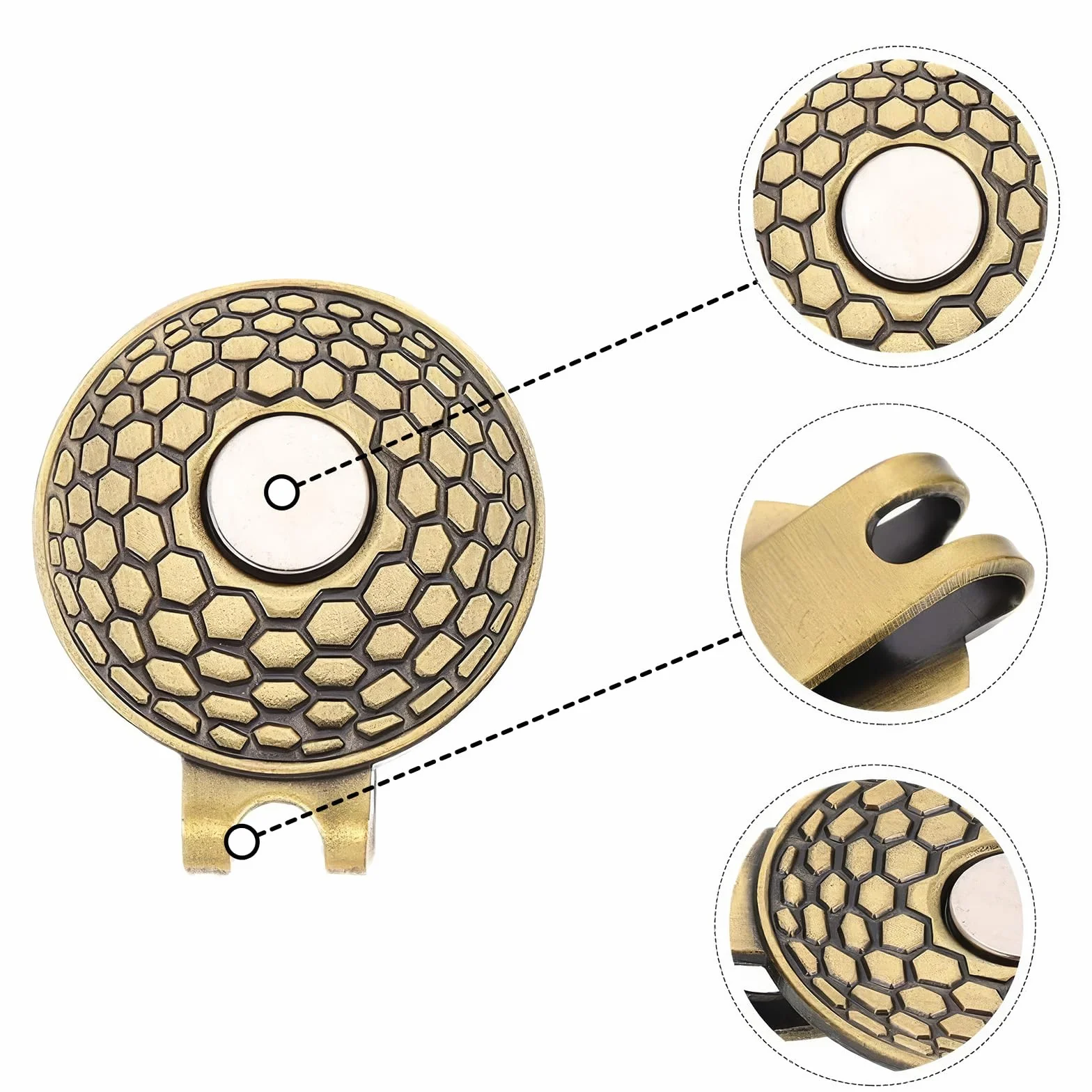 3 Stück Magnetischer Golfball-Markierer, Clip, Golf-Hut-Clip, Golf-Trainingshilfen, Zinklegierung, Zubehör, Silber, Bronze, Schwarz