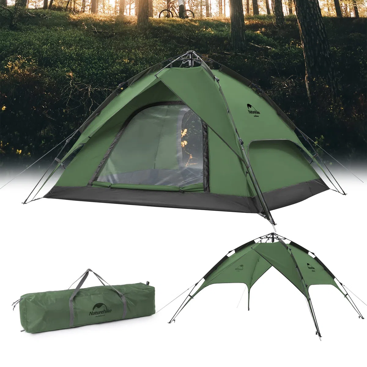 Naturehike Pop Up Zelt Wurfzelte Automatik Campingzelt 3-4 Personen Doppeldeck Kuppelzelt Großes Familienzelt mit Tragetasche