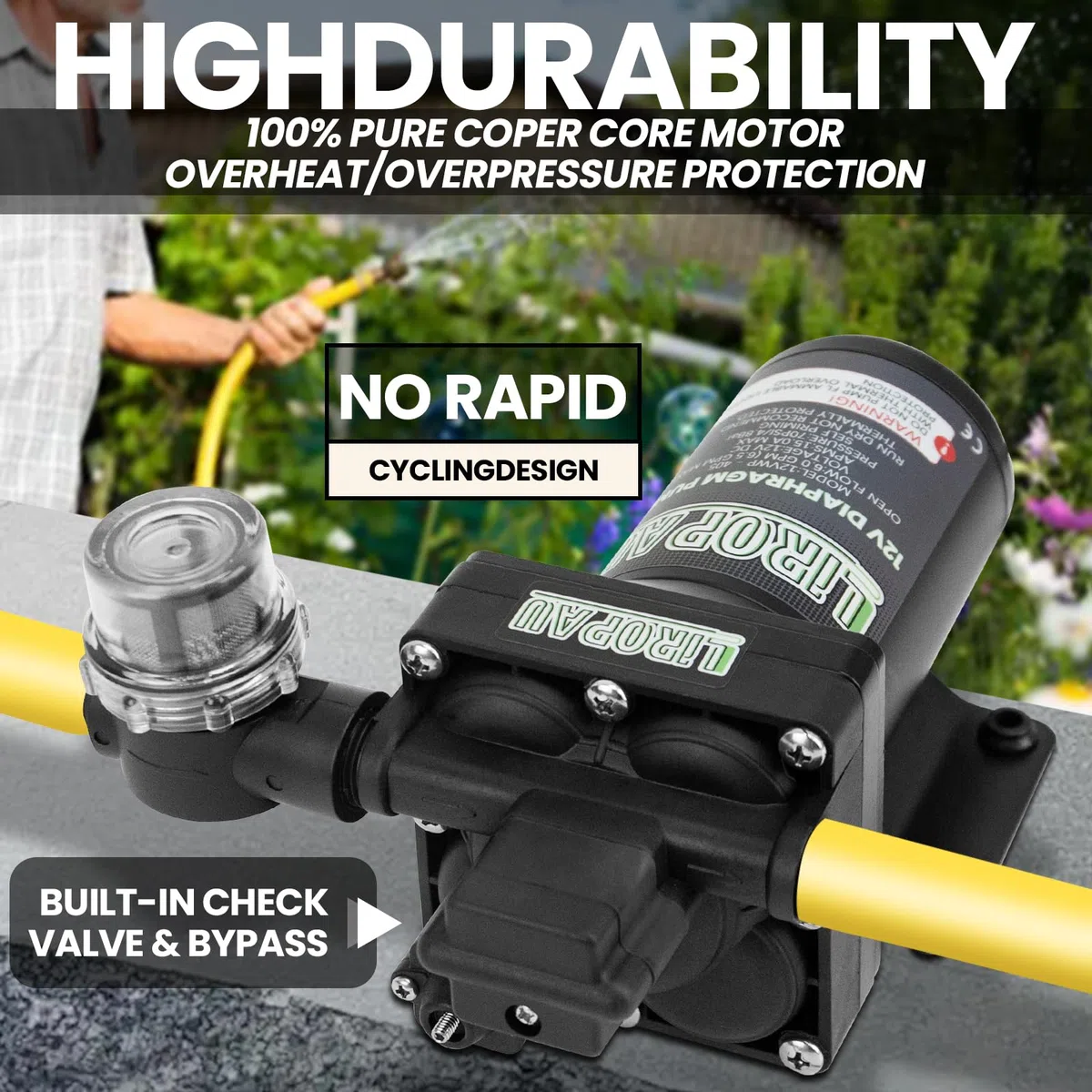Wasserpumpe Druckwasserpumpe 12V DC, 6 GPM 70 PSI RV-Frischwasserpumpe, RV Wasserpumpe, Druckerhöhungspumpe, selbstansaugende Membranwasserpumpe mit Druckschalter und Sieb für Wohnmobil