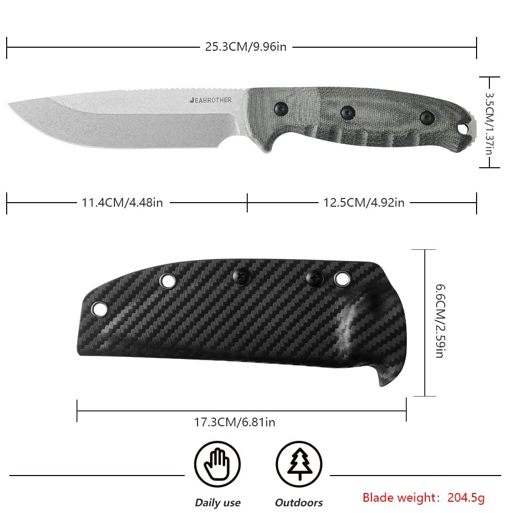 JEABROTHER, 14C28N steel, Miketa handle, fixed blade, camping, fishing (BK0230A)