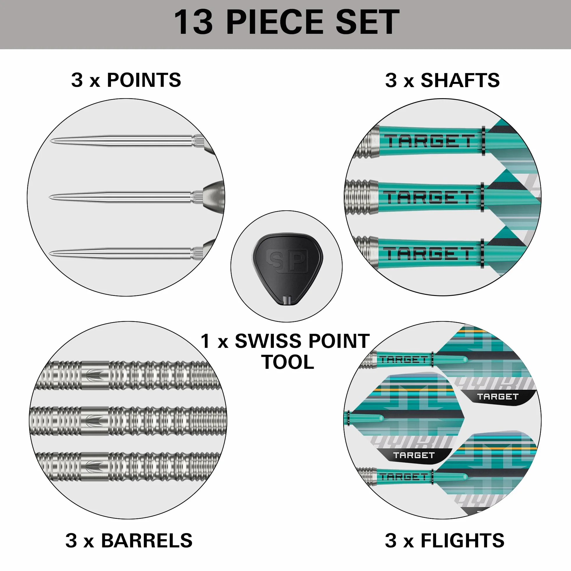 Target Darts Hydro Steel Tip Dart Set 21G/22G/23G/24G/25G/26G (Barrel 01/02/03) | 90 % Wolfram-Darts, Silberne Swiss Point-Spitzen, Pro Grip Tag-Schäfte, Pro Ultra No.6-Flügel, SP-Werkzeug inkl