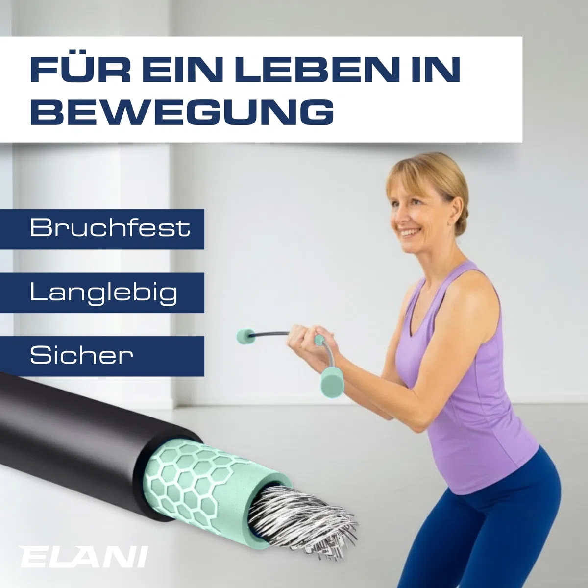 ELANI Schwingstab - Verstellbarer Widerstand & ergonomischer Griff - hochbelastbarer Gymnastikstab, auch als Physiotherapie Zubehör, Swinging Sticks, Schwingstab Fitness Testsieger, Flex Stab