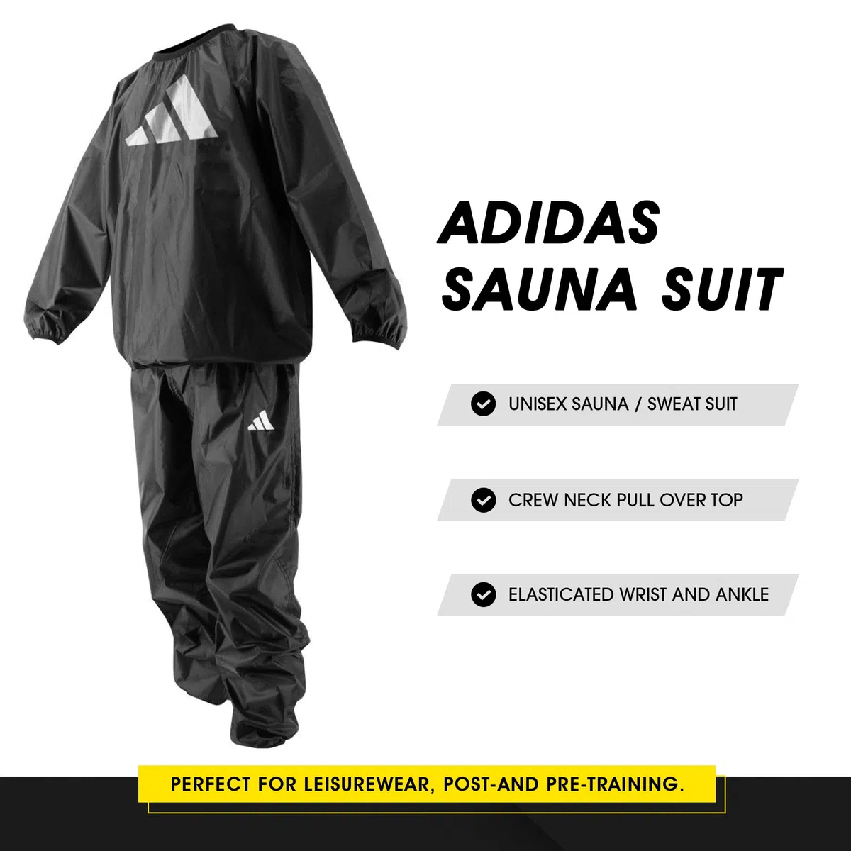 Adidas Saunaanzug, Gewichtsverlust, Boxen, Fitness, Fitnessstudio, Training, Oberteil, Hose, Hot Heat Sweat Suit, Joggen, Ganzkörperanzug, Herren und Damen, Schwarz , M
