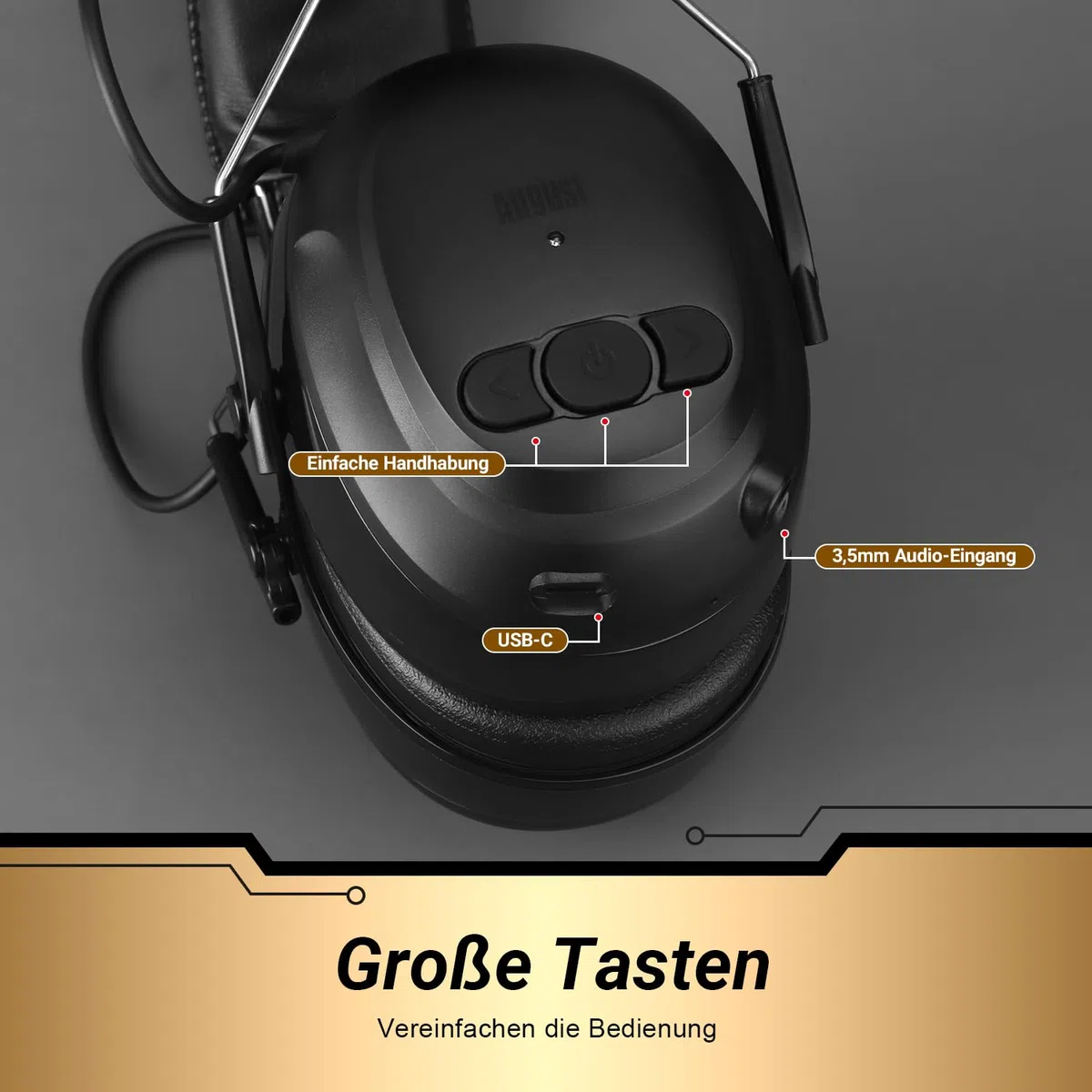 August EP120 Bluetooth 5.4 Gehörschutz Kopfhörer mit 120h Laufzeit-Sicherheit Ohrenschützer mit Mikrofon Geräuschreduzierung SNR 30dB Freisprech 3,5mm AUX für Rasenmähen Ingenieursarbeiten Baubranche