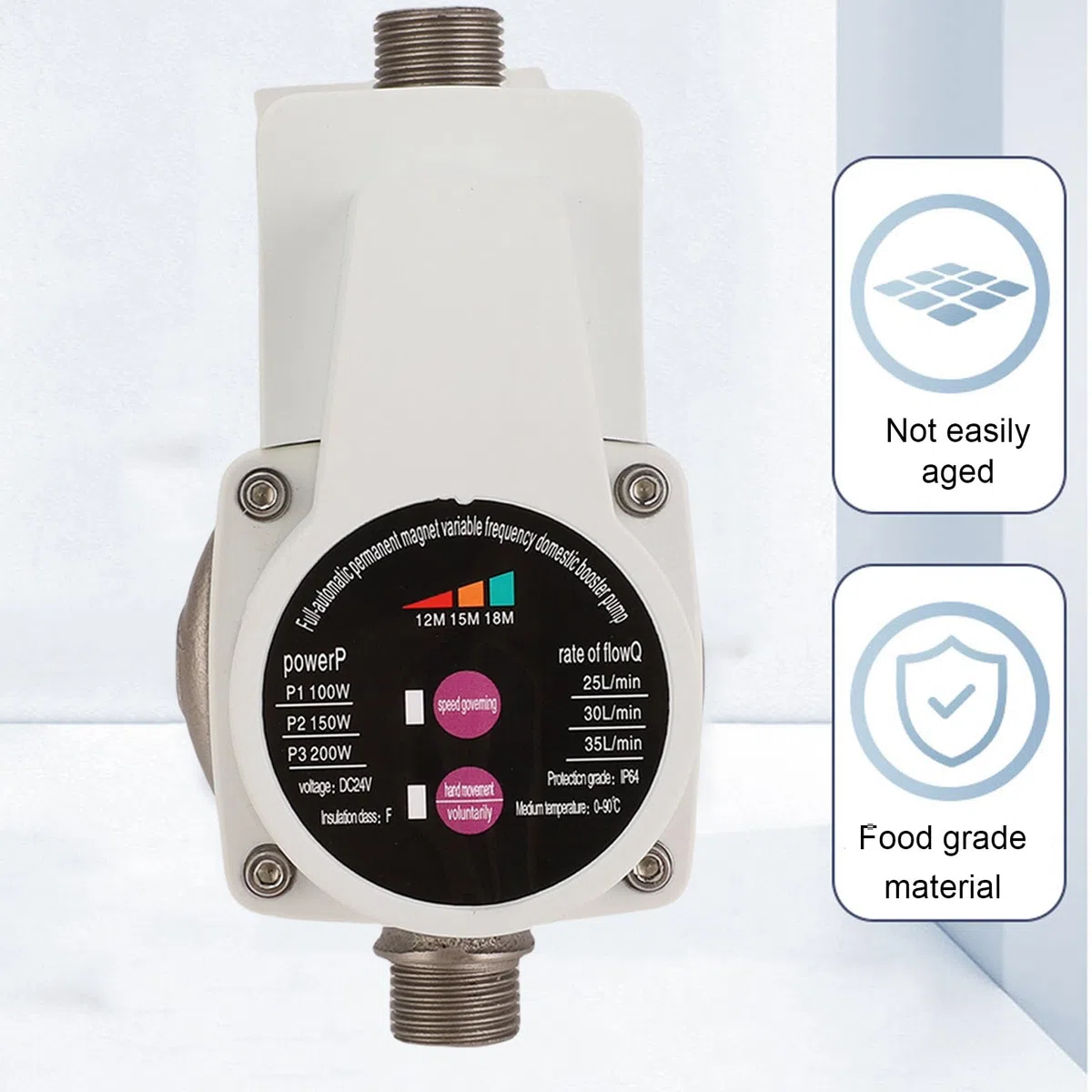 Weytoll Wasserdruckerhöhungspumpe, automatisch, leise, bürstenloser Motor mit 3 Geschwindigkeiten für Wasserhähne, Toiletten, Boiler, Duschen (EU -Stecker)