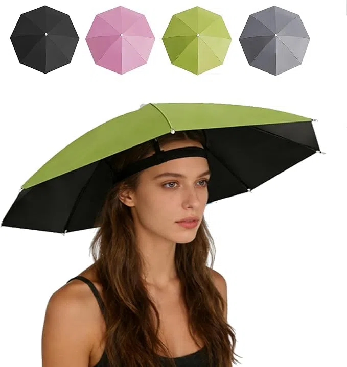 Regenschirm Hut, 70 cm faltbarer Regenschirmhut mit UV-Schutz & Wasserdicht, großer Sonnenhut elastischem Stirnband, tragbare Kappe für Angeln, Gartenarbeit, Golf, Wandern, Strand