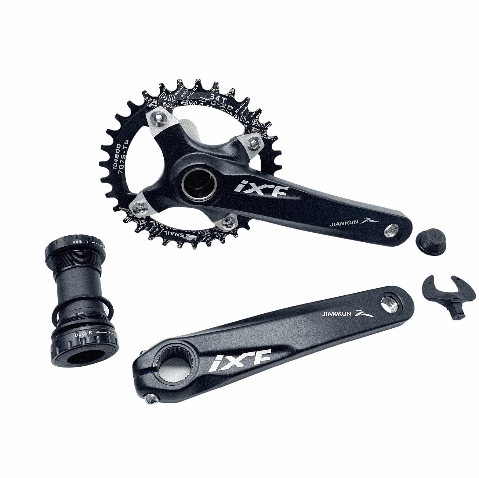 PLATTBK MTB 170 mm Kurbelgarnitur mit 104 BCD 32T/34T/36T/38T Kettenblatt, Kurbelgarnituren Single Speed ​​Runde Kettenblatt für Mountainbike
