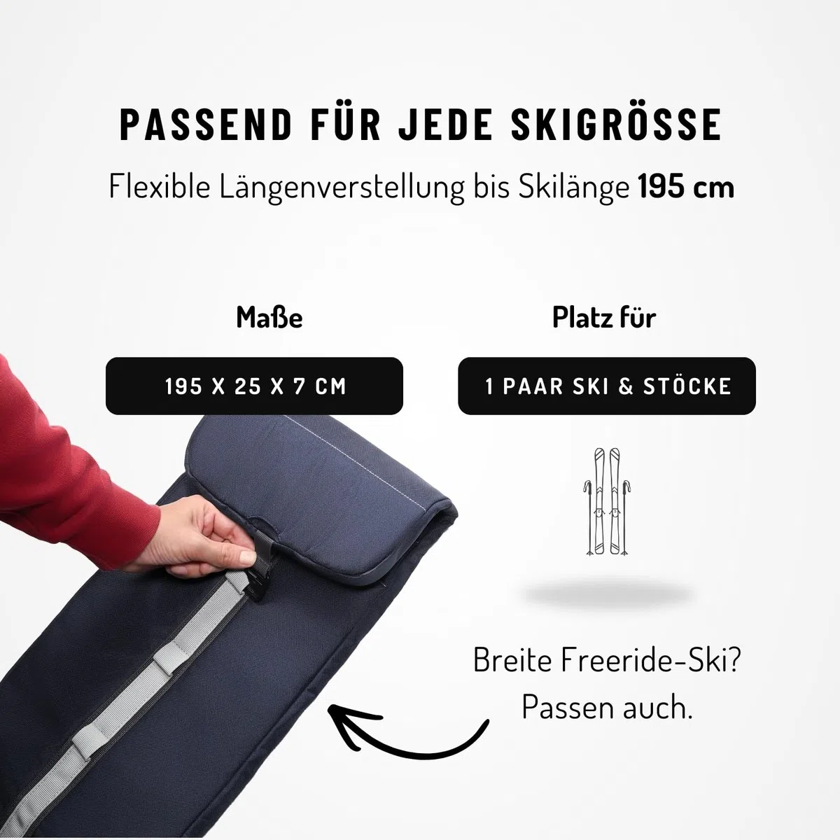 NORDKAMM Skisack, Skitasche für 1 Paar Ski Plus Stöcke, gepolstert & wasserdicht, längenverstellbar, blau