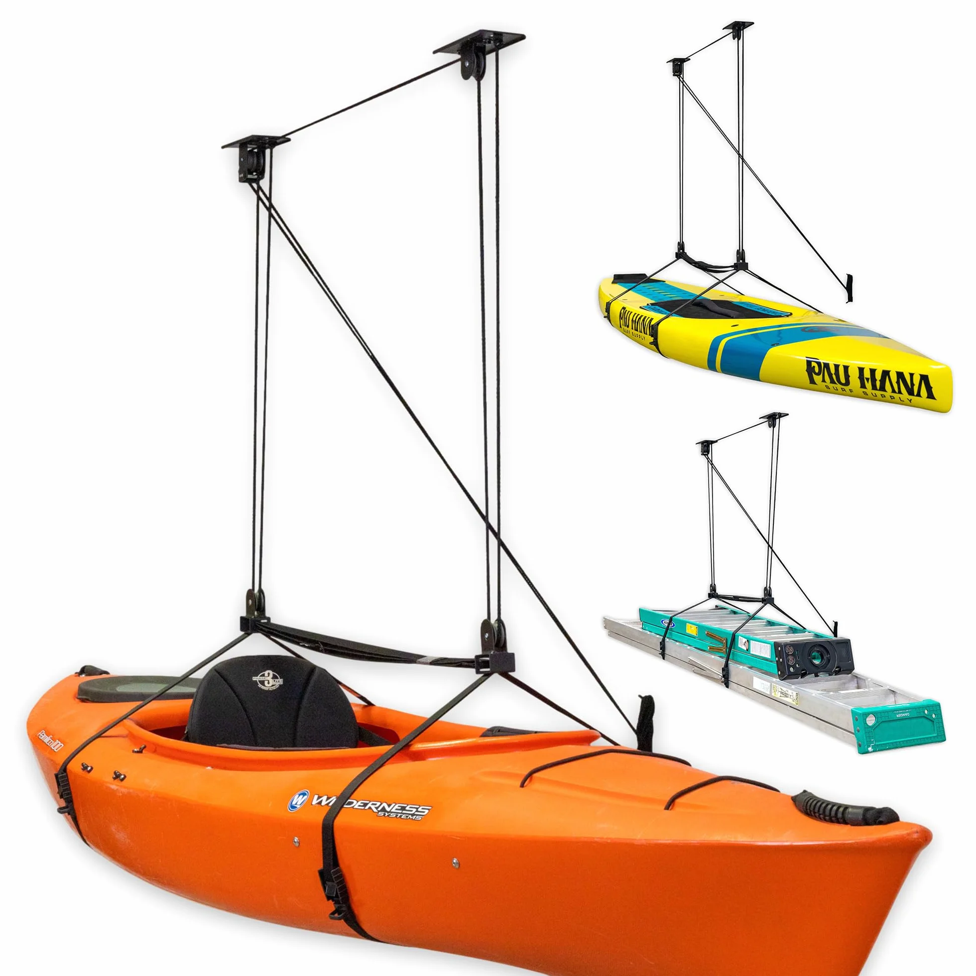 StoreYourBoard Kajak- und Kanu-Decken-Flaschenzugsystem, Garagenhalterung, Lagerheber, strapazierfähig, hält 68 kg, Indoor-Organizer