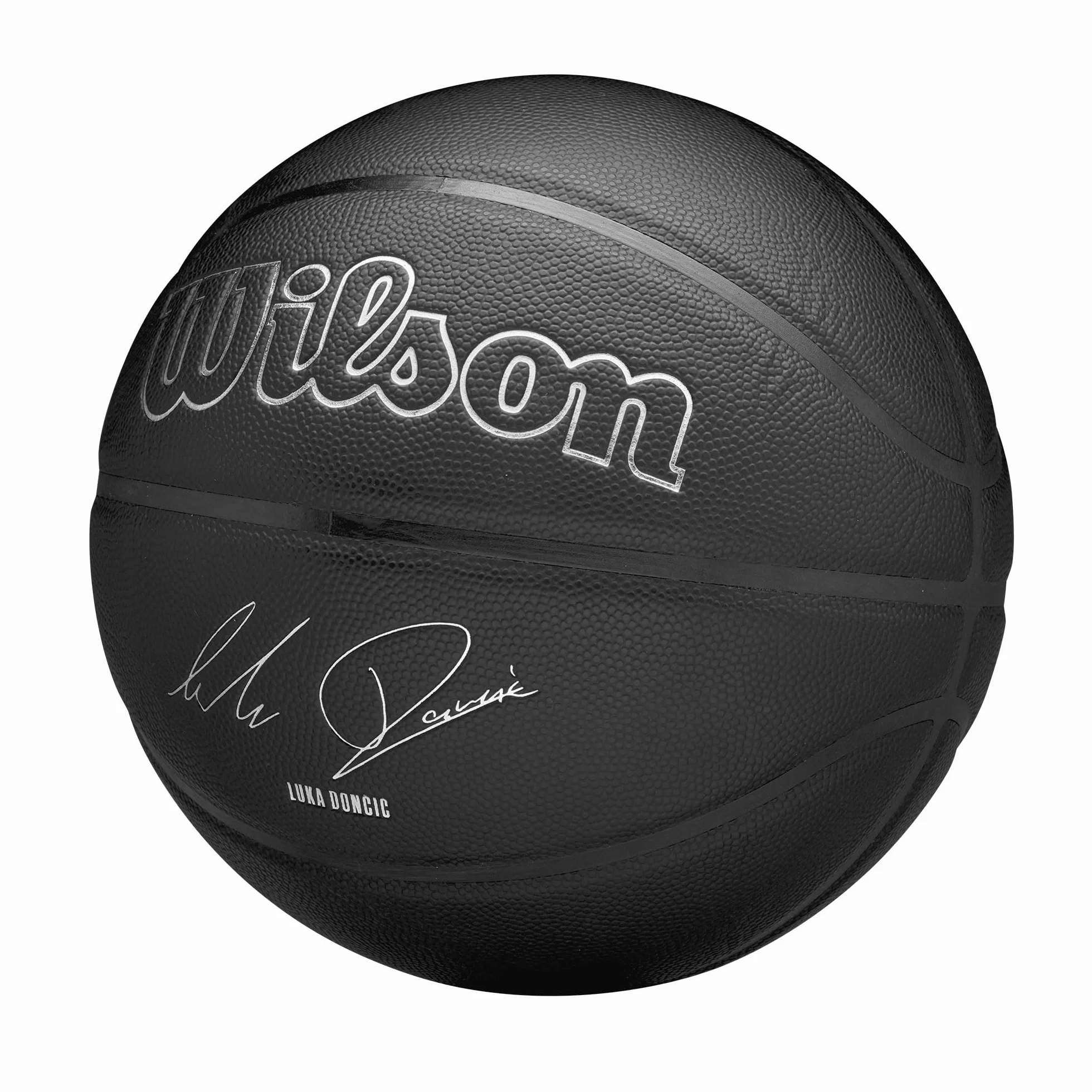 Wilson NBA Player Evergreen Basketball, Mit Pure Feel Bezug, Ideal Für Spiele Im Freien, Wetterfest, Spieler: Dončić, Farbe: Schwarz, Größe: 7