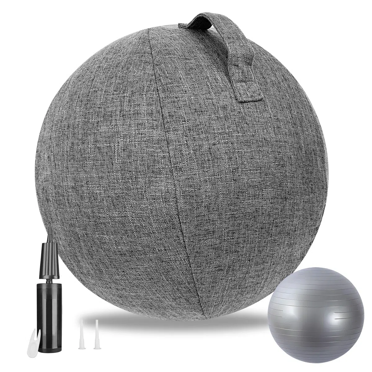 Stoff-Sitzball 65cm Schutzhülle für Gymnastikball Gymnastikball - Fitness-Ball Sitzball Büro mit Pumpe und Deckel Ergonomische Sitzmöbel für Büro und Heimbüro -Waschbarer Stoffbezug