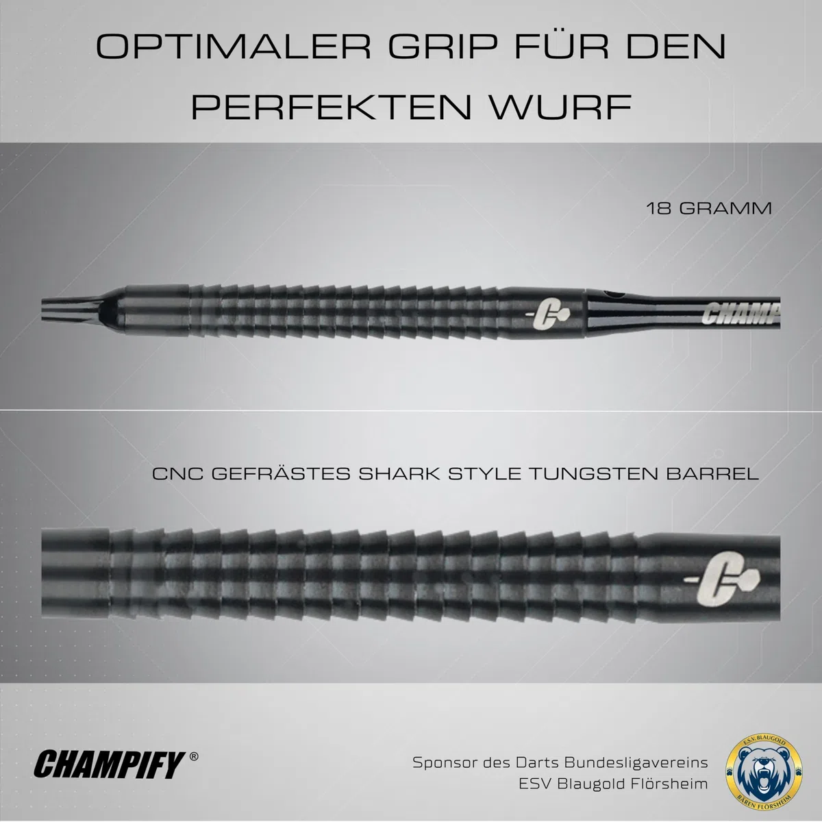 Champify® 18g Tungsten Soft-Darts Set “Nighthawk” mit Kunststoff-Spitze und schwarzer Darttasche | 3 Darts mit 9 Alu-Schäften & 9 Flights & 30 Softdart-Spitzen | Dartpfeile mit Plastik-Spitzen