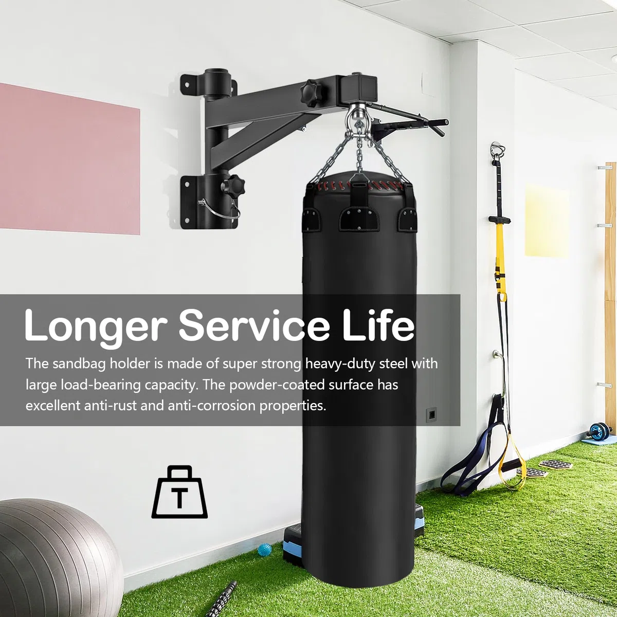 Boxsackhalter, Boxsack Hängend Ständer Einstellbare Wandregal Robuste Boxsackhalterung Verstellbare Länge Aufhängungen für Sandsäcke Montagezubehör für Zuhause Fitnessstudio Innenberei - Schwarz