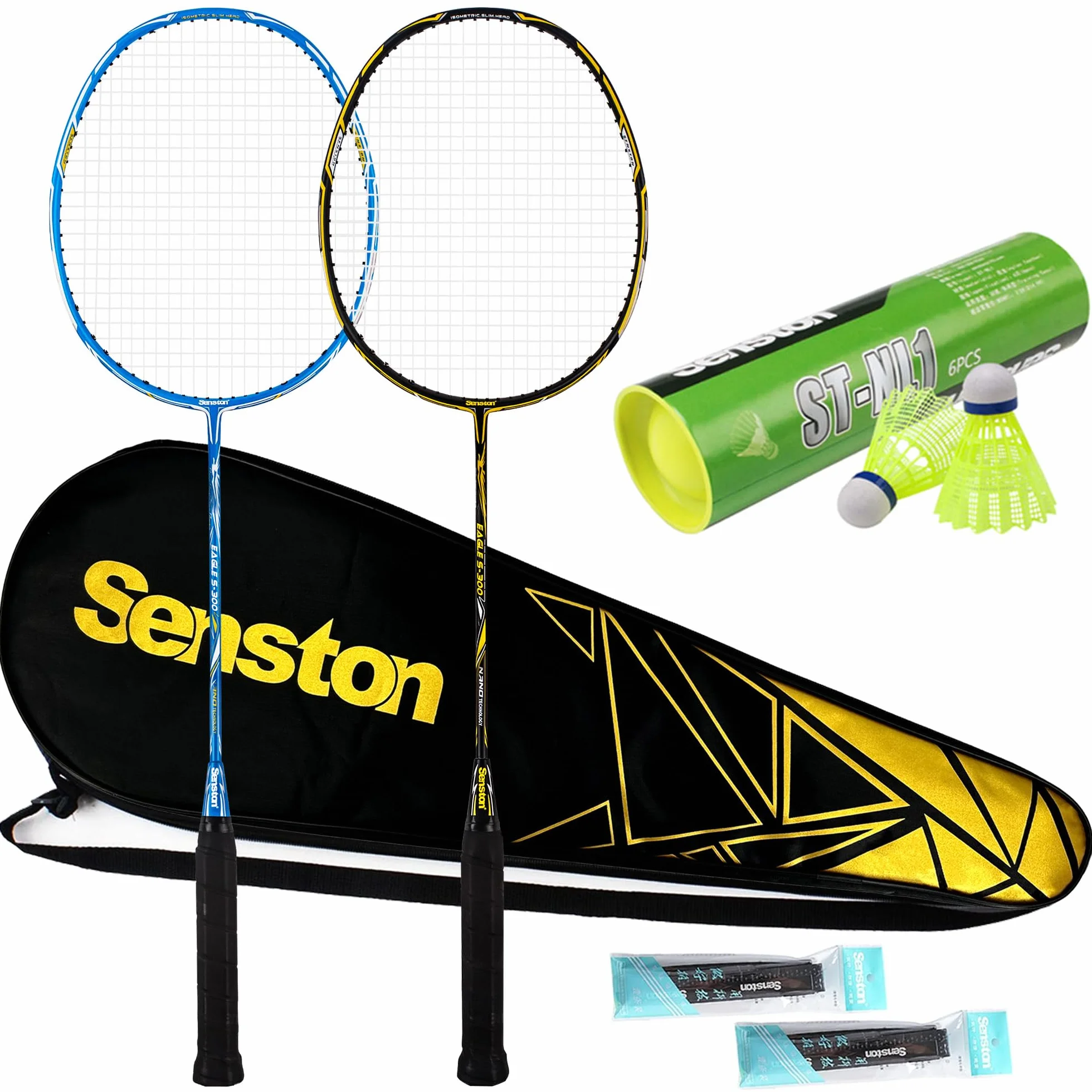 Senston Graphit Badminton Set Badmintonschläger Profi Badminton Schläger mit Schlägertasche und 6 Stück Nylon Federbälle