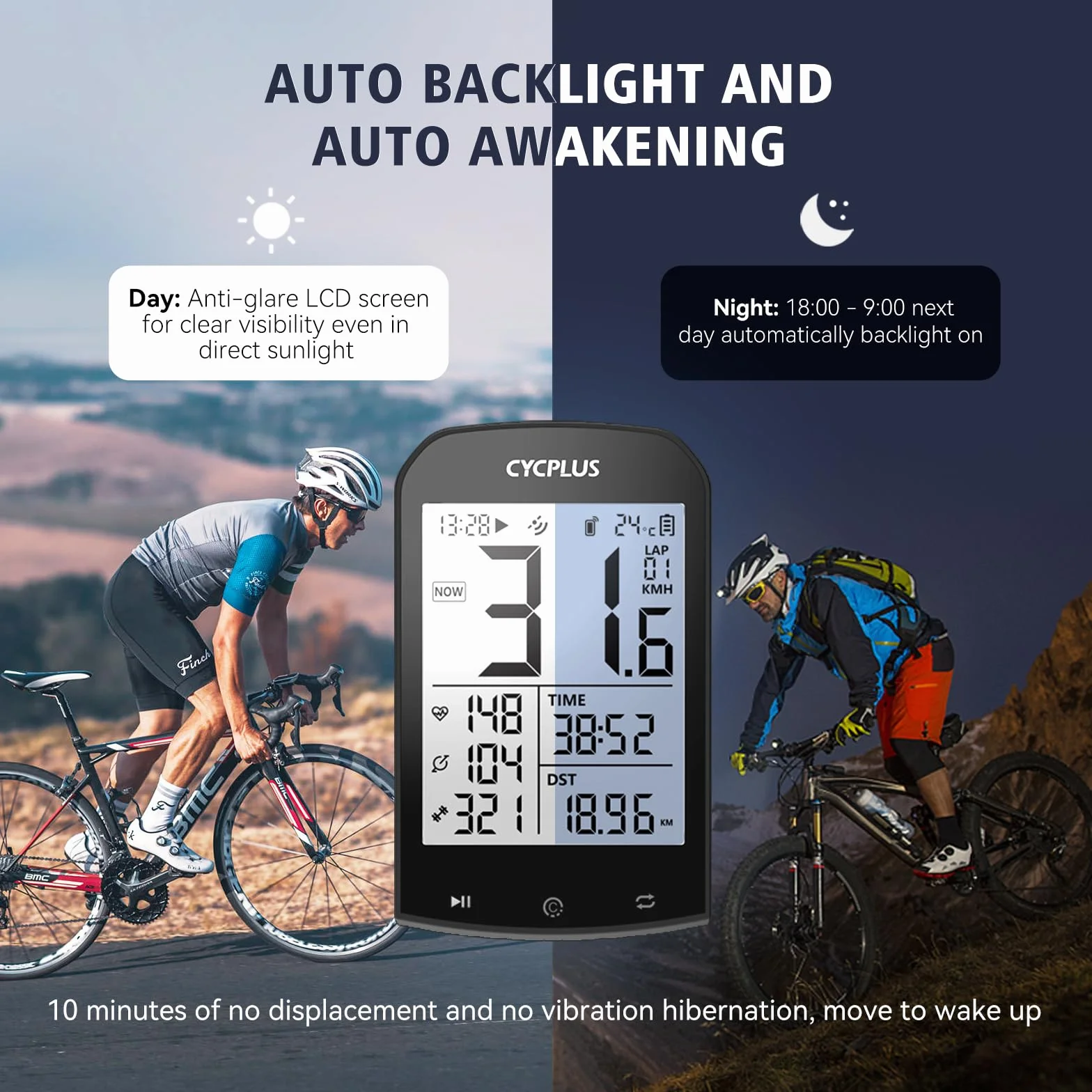 CYCPLUS GPS Fahrradcomputer Kabellos, wasserdichte Fahrrad Tachometer und Kilometerzähler, ANT+ Bluetooth Drahtloser Fahrrad Tacho, 2,9 Zoll LCD mit Hintergrundbeleuchtung (Neu Aufgerüstet)