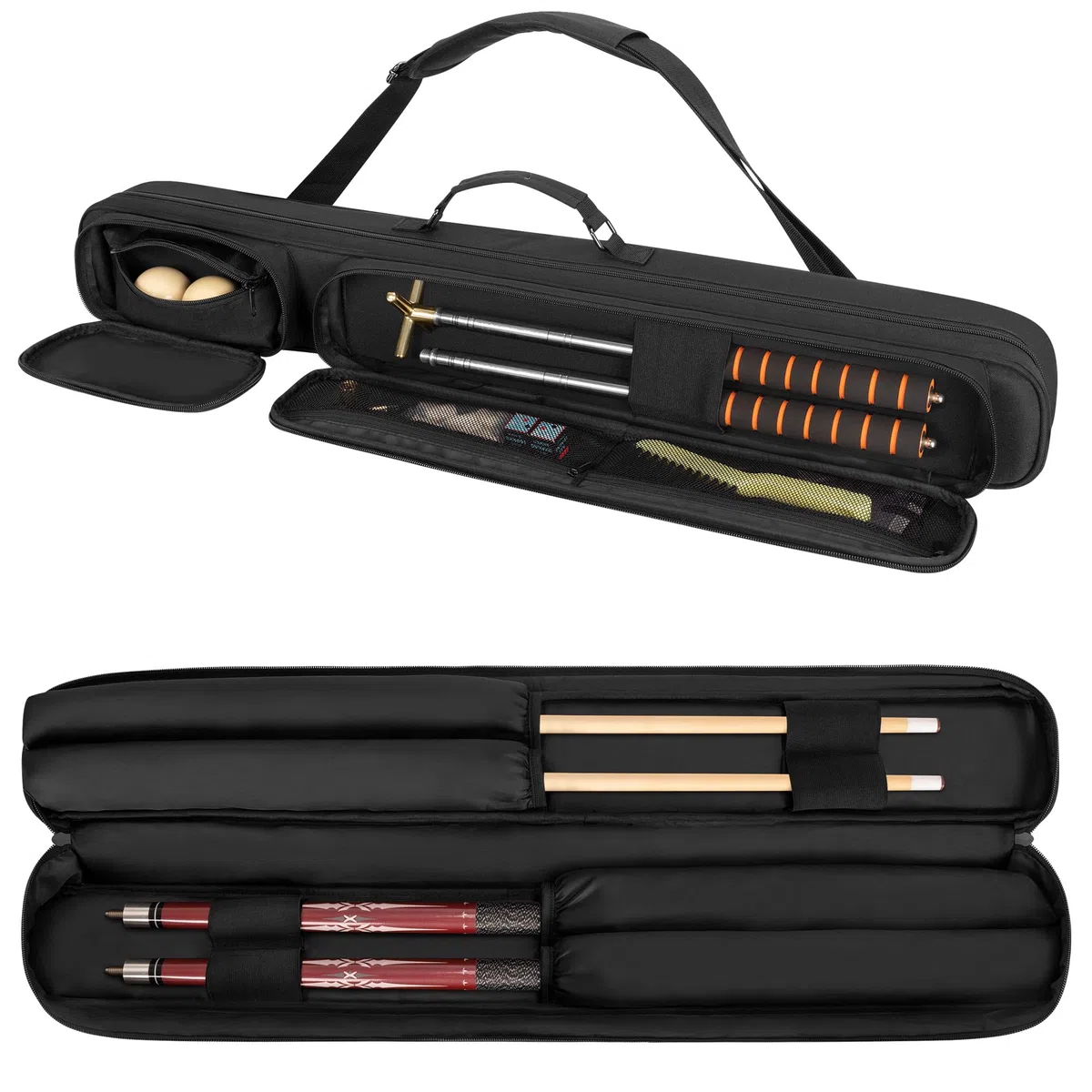 Rexmica Billard Queue Tasche für bis zu Unterteile und Schäfte, Billiardstock Tasche mit Griff und abnehmbarem Schultergurt