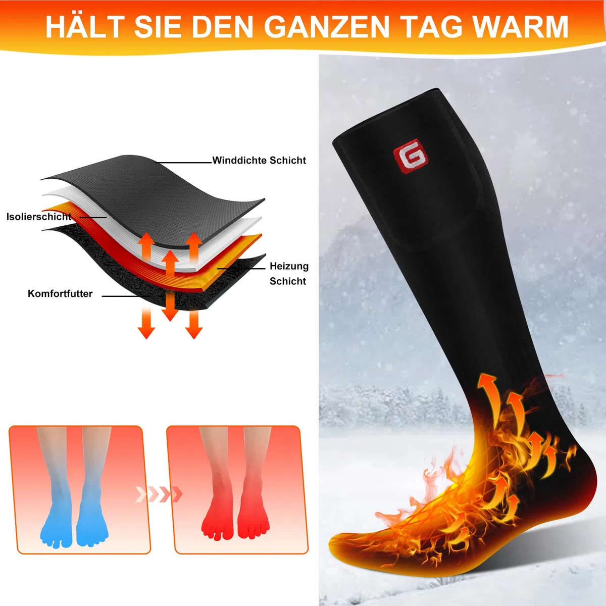 Svpro Beheizte Socken Wiederaufladbare Elektrische Beheizbare Socken Damen Herren Batterie Heizsocken,Heizbar Thermosocken Fußwärmer,Warme Winter Socken für Jagd,Camping,Wandern,Skifahren Heated Socks