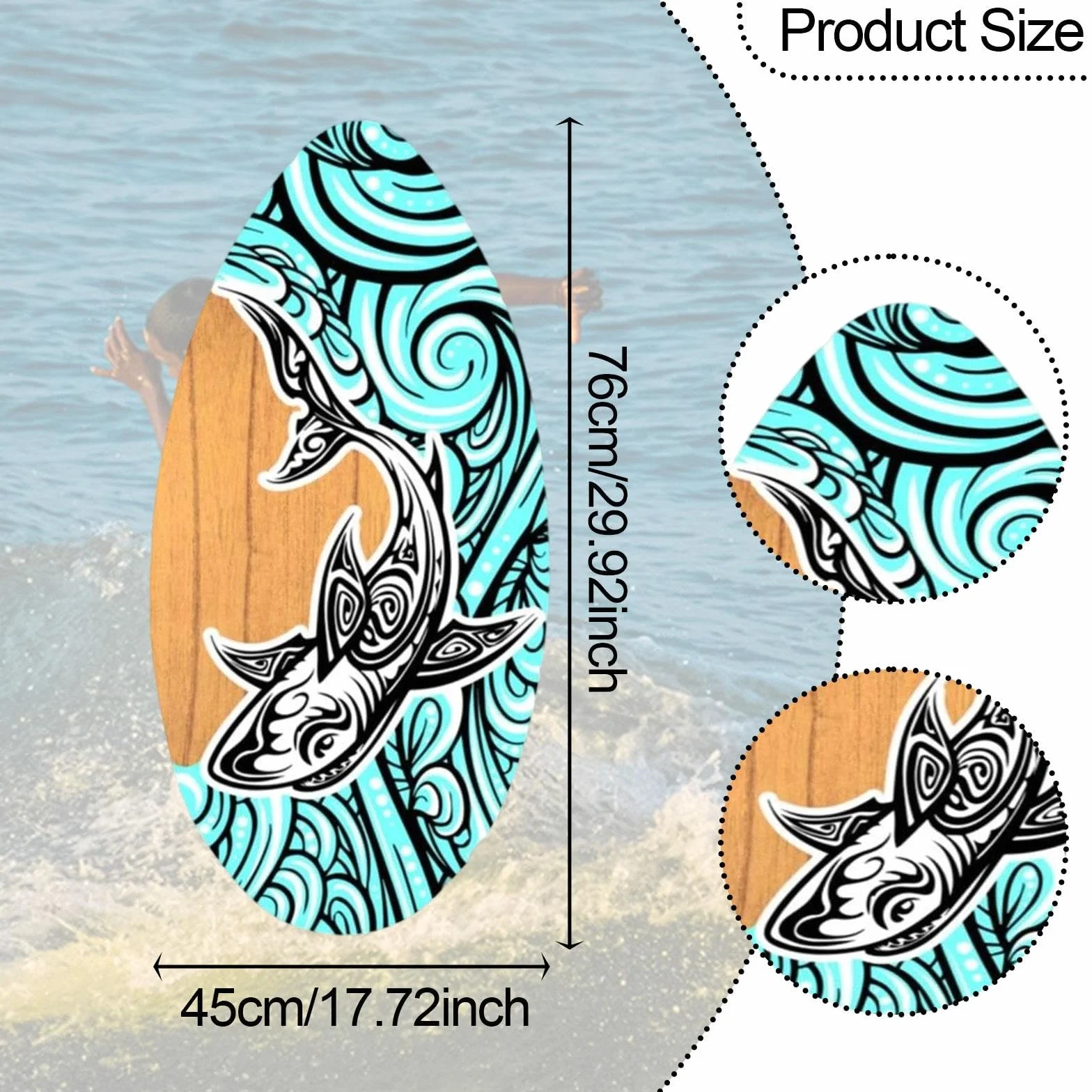 Gralara Skimboards fürs Surfen, Skimboard Surfbrett Holz Wellenbrett, Strand Sandbrett Holz Skimboard, Skimboard Flachwasser Strandspielzeug für Anfänger Jungen Mädchen Universal Kinder Teens