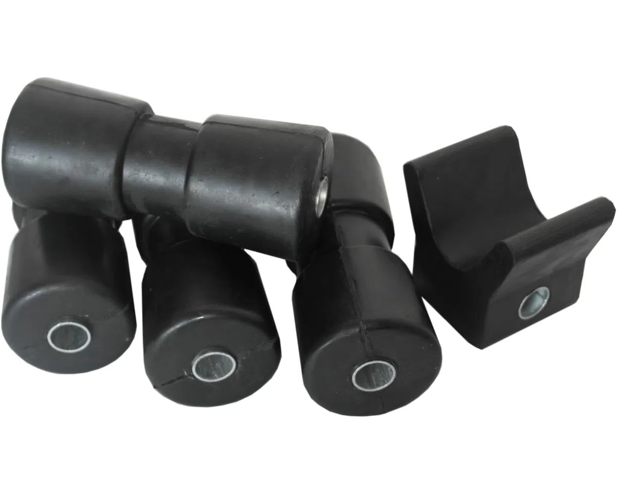 HGW Set für Bootsanhänger - 4 * Kielrolle 190mm, 1 * Bughalter aus Gummi (schwarz)