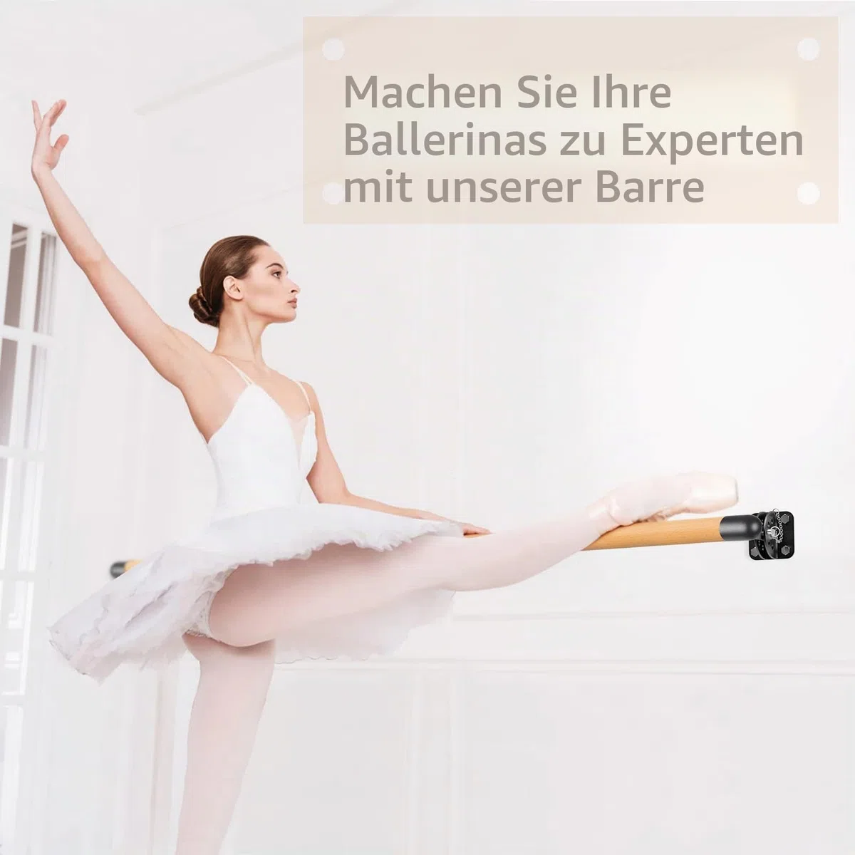 Dolibest Ballettstange Holz, 100-300cm Ballett Stange Kinder Höhenverstellbar Wandmontage Stretching Tanzstange Erwachsene Zuhause Barre Gym Training Ausrüstung mit Metallhalterung, 4cm Durchmesser