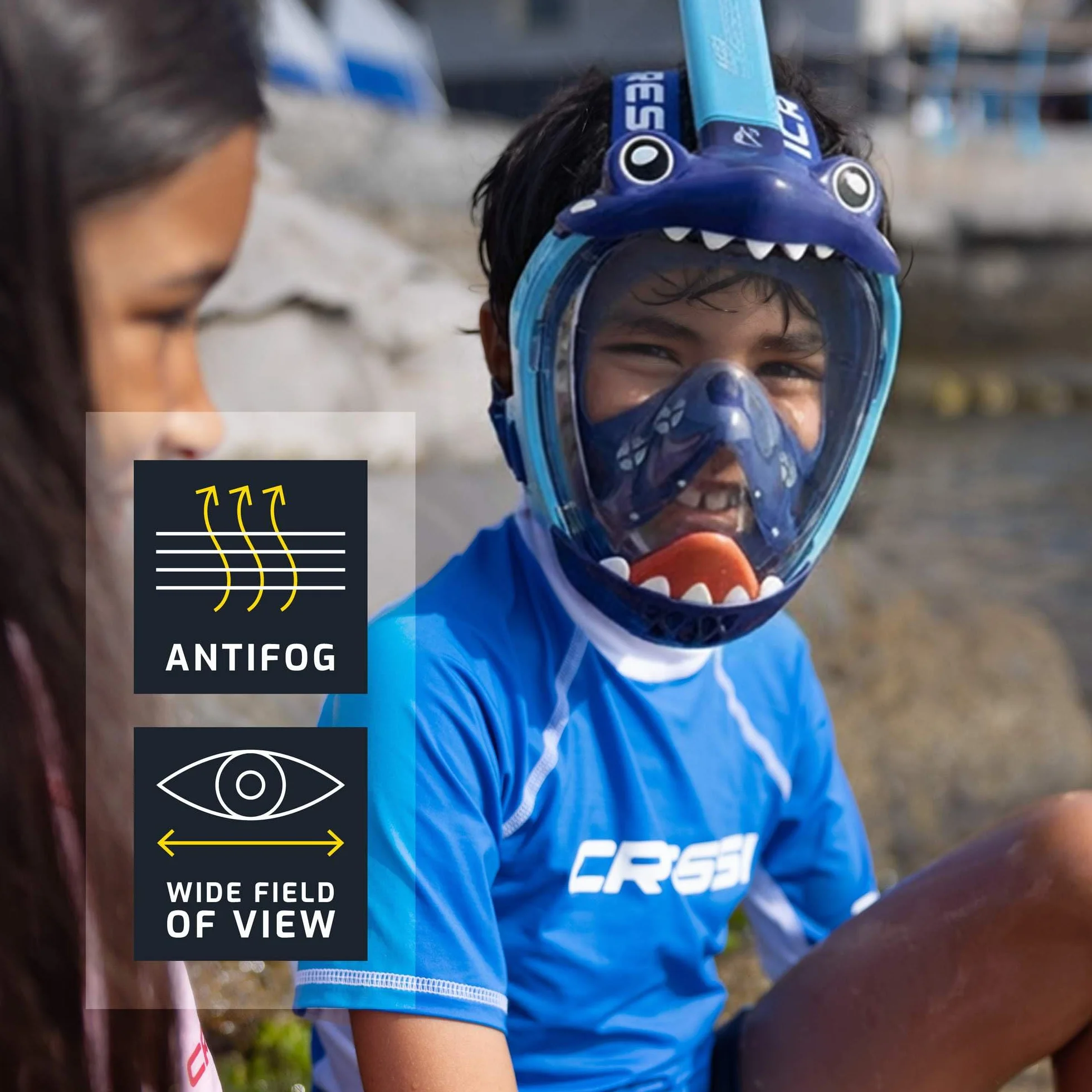 Cressi Kiddy Schnorchelmaske Kinder - CO2-sichere Vollgesichtsmaske - Beschlagfrei mit Faltbarem Schnorchel - Hypoallergenes Silikon & Weites Sichtfeld