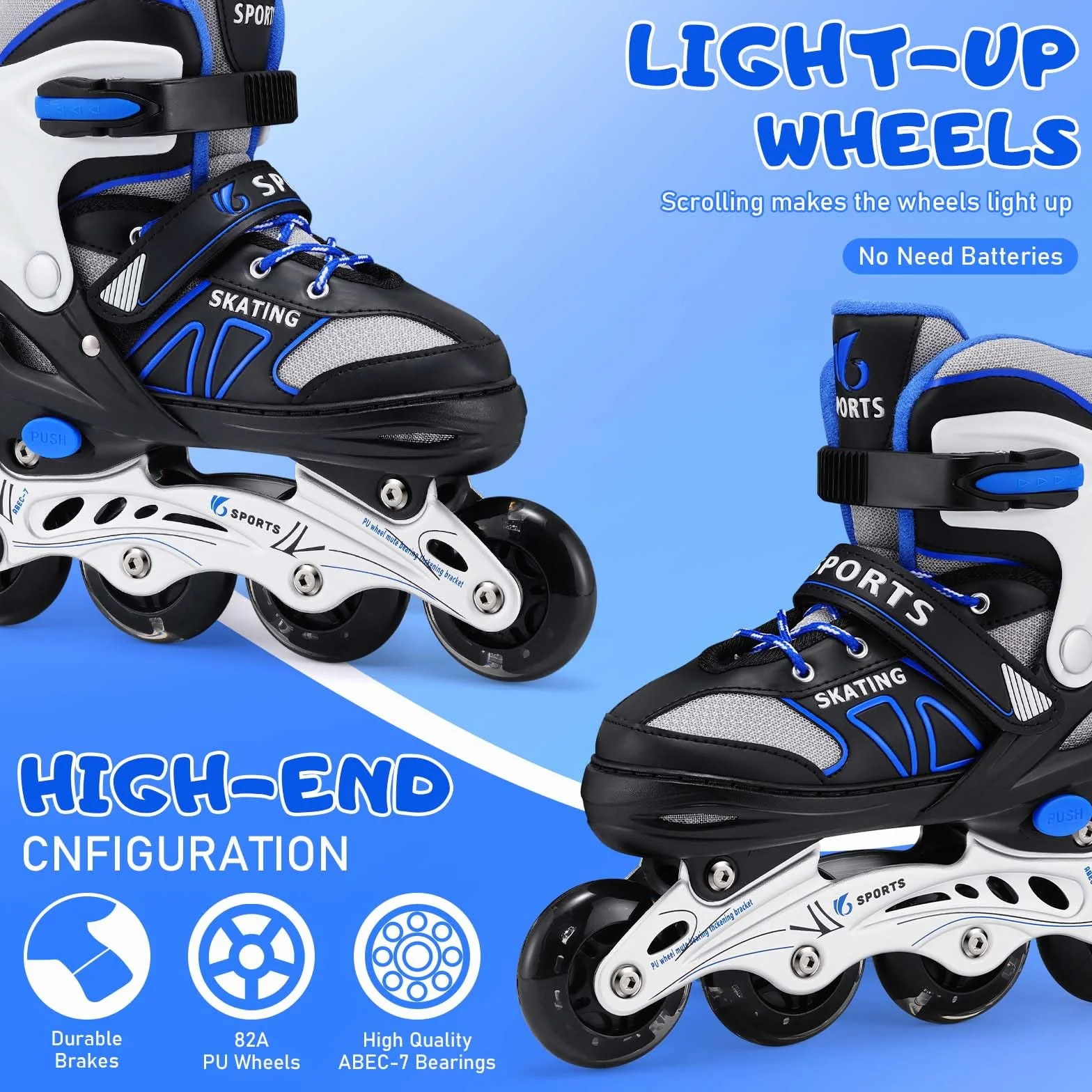 Inline Skates für Kinder Jungen Mädchen Anfänger, Inliner Herren Damen 4 Size verstellbare Rollschuhe mit Light Up Rollen.