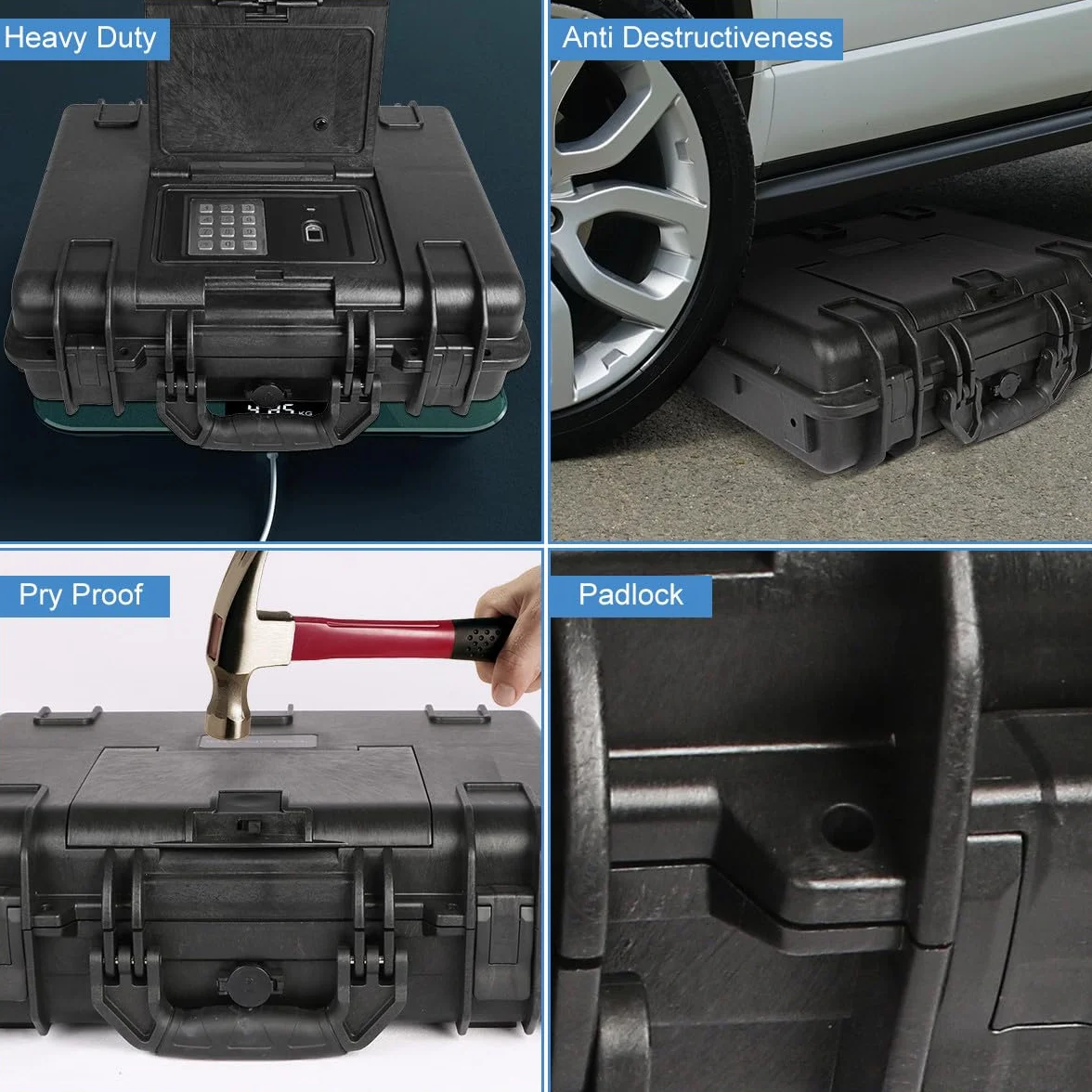 Qisan Waffentresore für Pistolen Tragbare Safe LockBox, Wasserdicht Sicherheitsbox Anti Diebstahl，Safe LockBox mit Schlüsselschloss und digitalem Passwort，Stahldr，mit Kabel