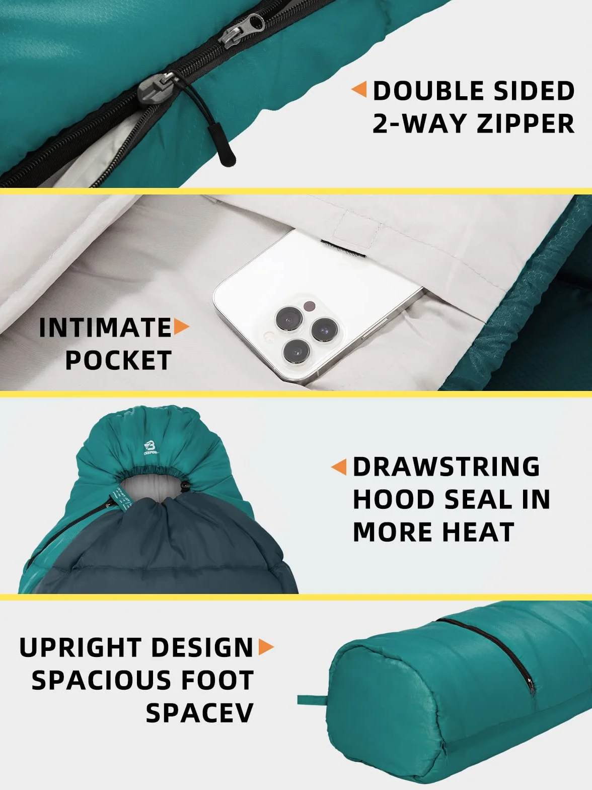 Bessport Schlafsack -10 ℃ - 15 ℃ 4 Jahreszeiten Winter Mumienschlafsack Wasserabweisend Schlafsack für Reise Zelten Camping Outdoor Camping oder Indoor