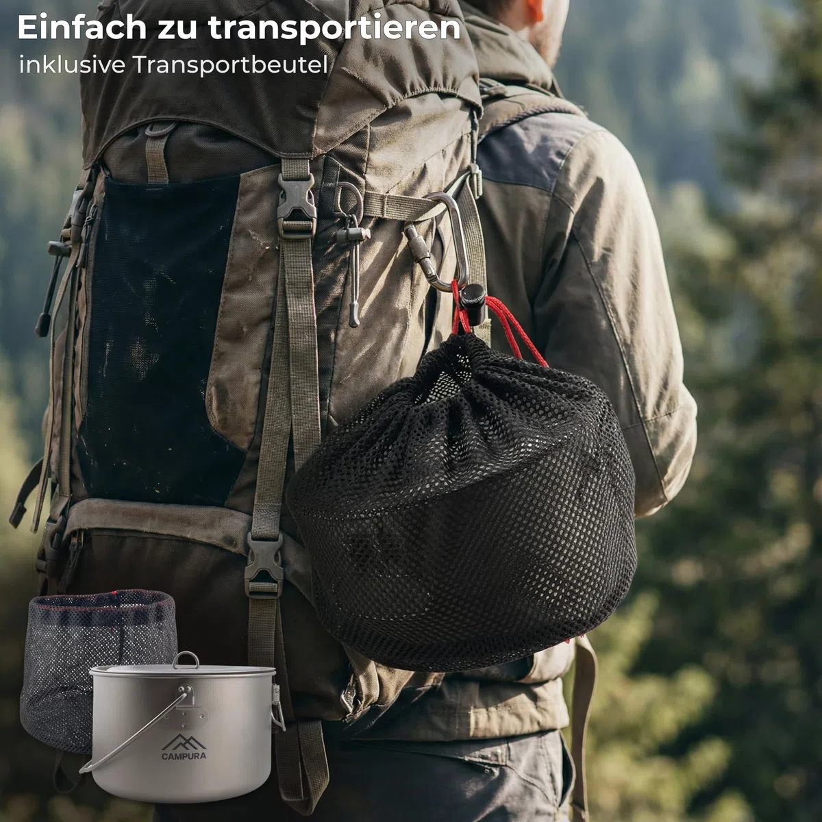 Titan Topf 2 Liter (1950 ml) mit Deckel und Aufhängehenkel - Ultraleichtes Campinggeschirr und Kochset für Outdoor, Bushcraft, Wandern und Survival, 190g