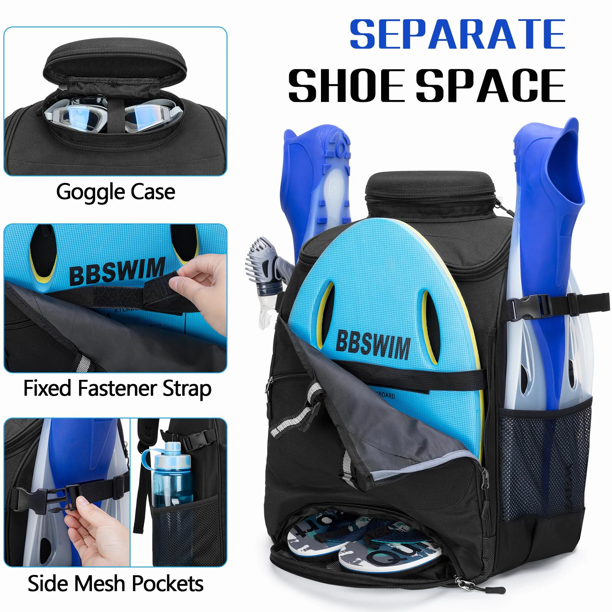 GOBUROS Schwimmrucksack für Männer und Frauen, Schwimmtasche mit zusätzlicher transparenter PVC-Tasche und separatem Schuhraum für Schwimmen, Strand, Fitnessstudio und Trainingsausrüstung