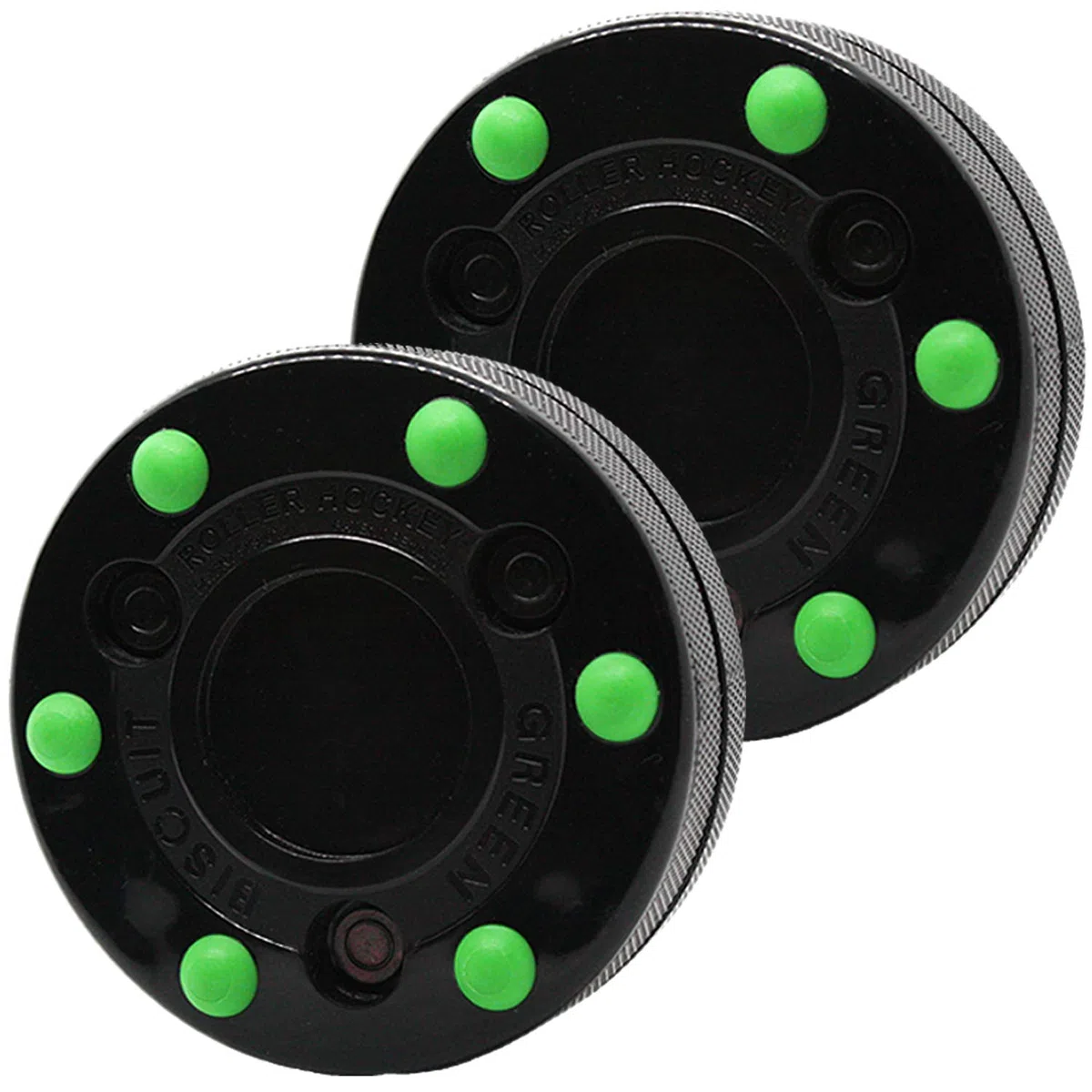 Green Biscuit Rollhockey-Puck, 2 Stück, NHL offizielle Off-Eishockey-Pucks für Schlägerhandhabung, Passing und Schießübungen – Outdoor-Straßenhockey-Puck, Durchmesser 7,6 cm, Dicke 2,5 cm