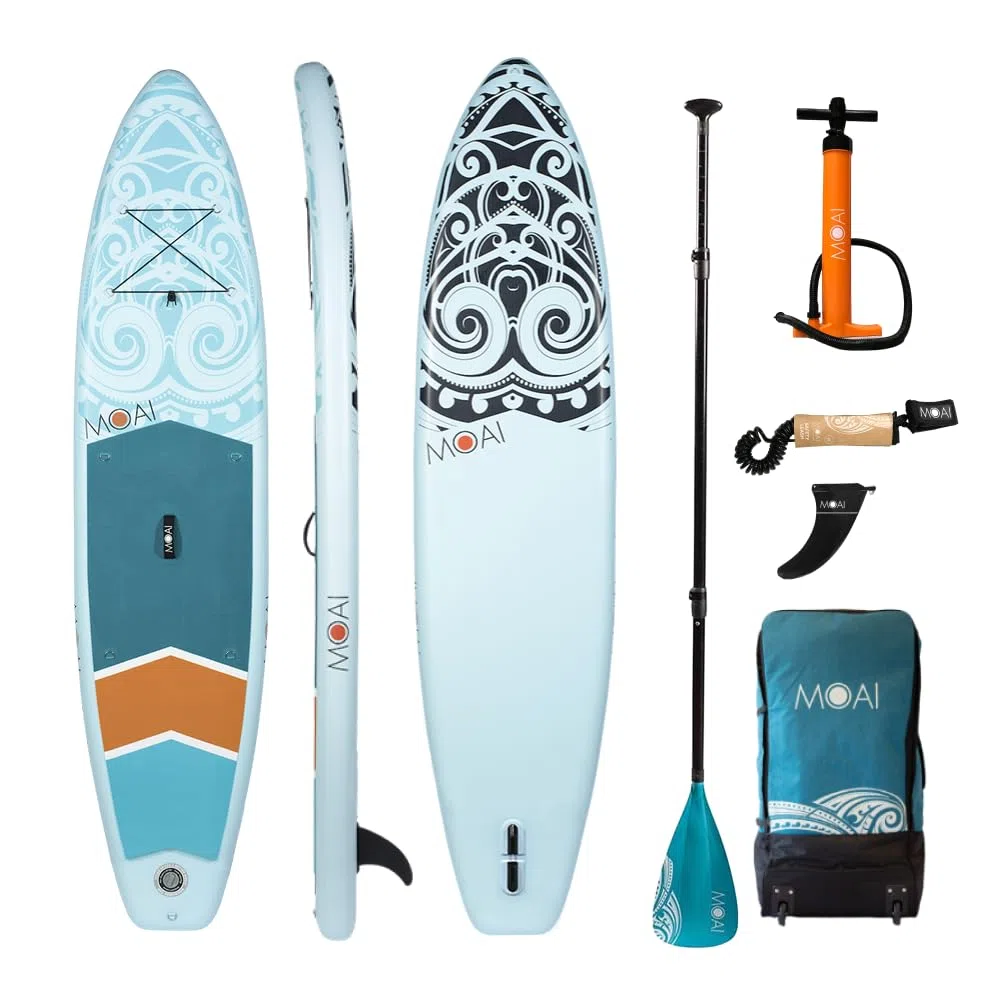 MOAI SUP Board 11' | Aufblasbares Stand Up Paddle Board | All-Round Komplettset mit Pumpe, Paddel, Leash & Tasche | Ideal für Anfänger & Fortgeschrittene | Extra Stabil & Schnell