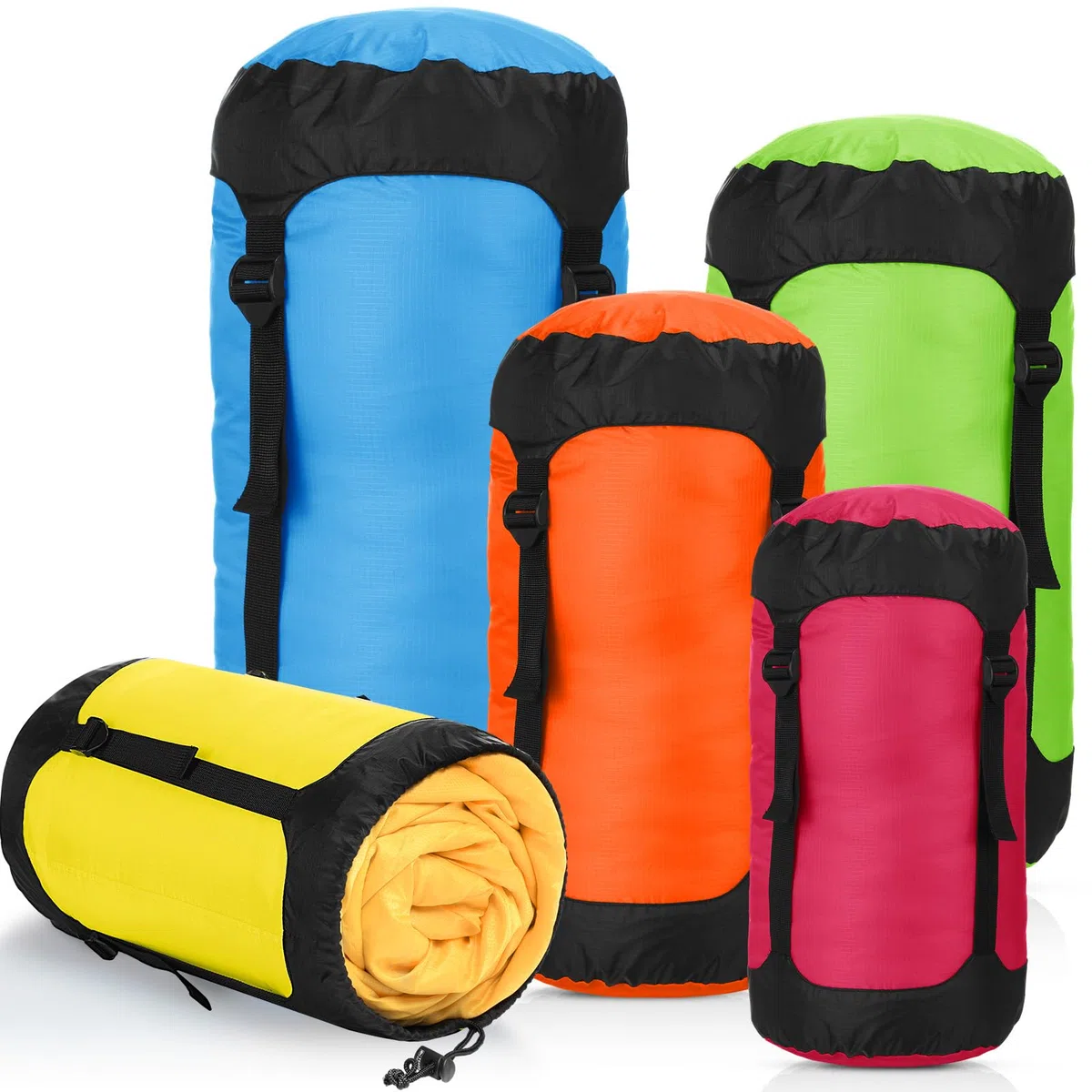 5 Stück Kompressionssack 5L/10L/15L/20L/35L Aufbewahrungstasche für Schlafsack für Rucksackreisen Wasserdicht Kompressionssack Leichte für Camping Outdoor Wandern Reisen