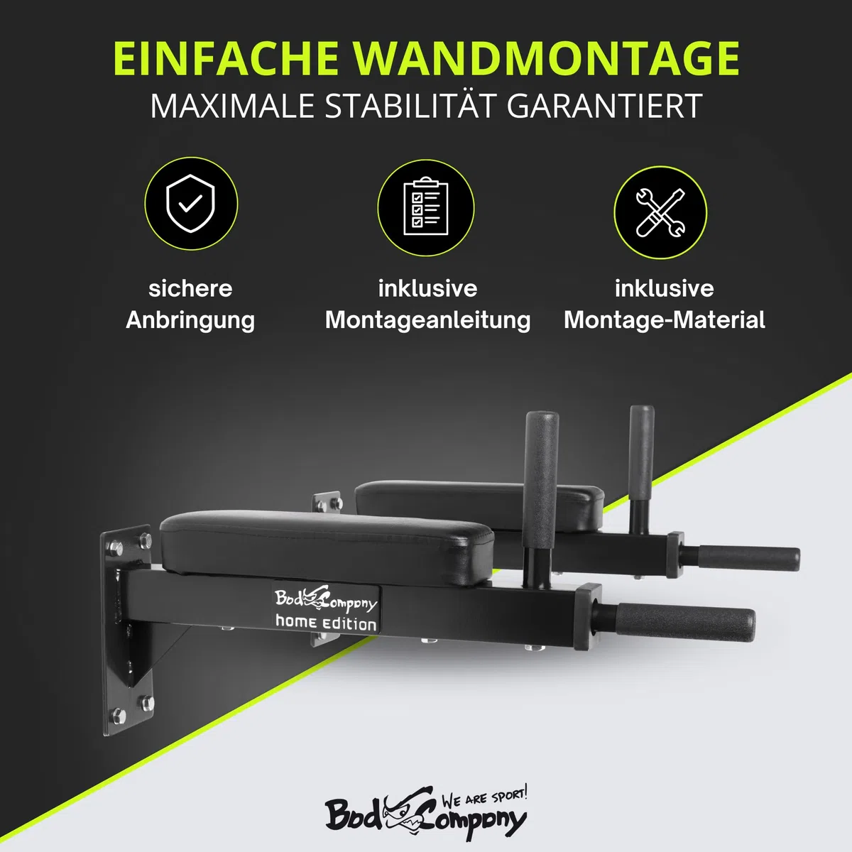 Bad Company Dip-Station zur Wandmontage I Dips-Barren zur Anbringung an der Wand für das Homegym I Parallettes I BCA-46