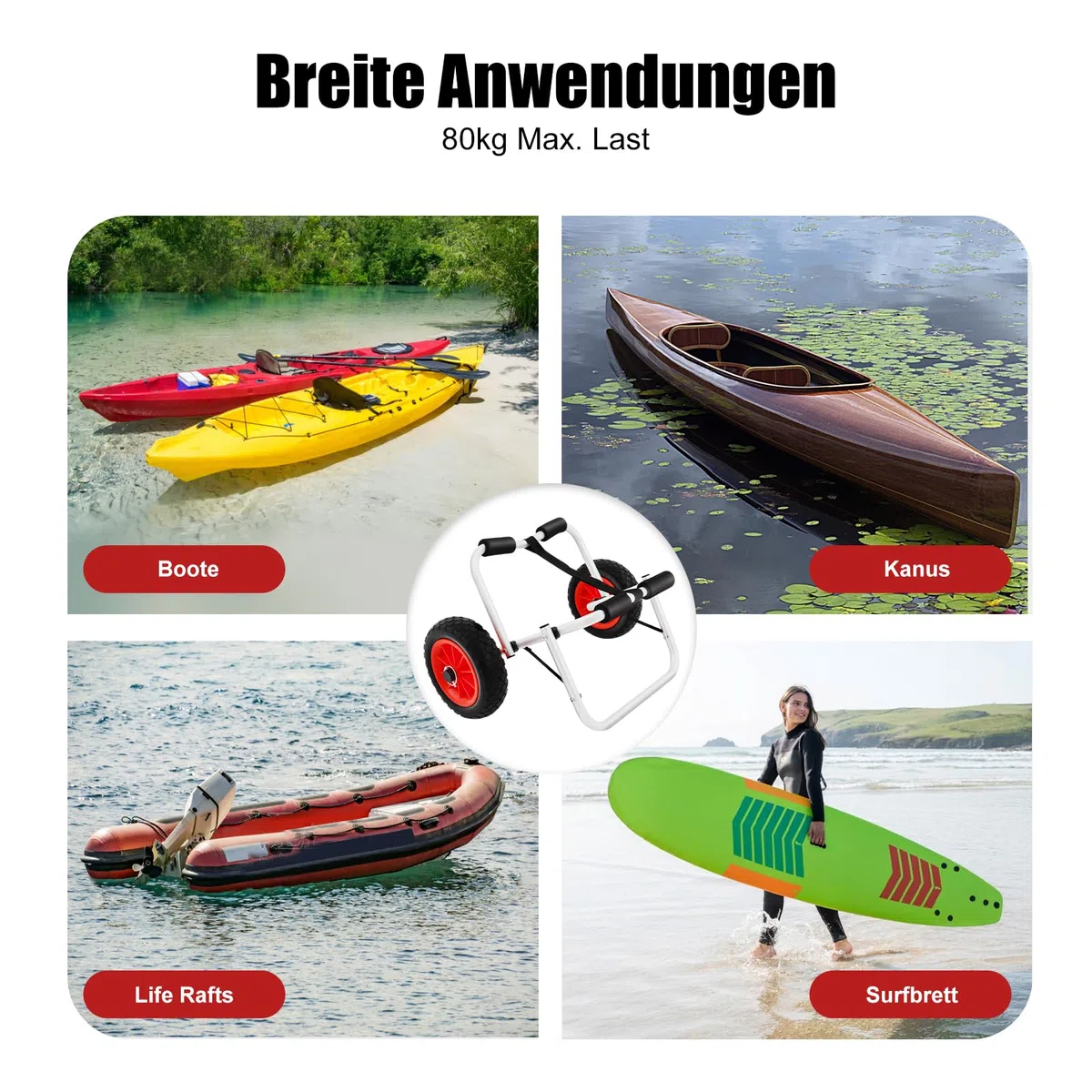 Trolley Sup Transportwagen Kajakwagen bis 80 KG Aluminium Sup Wagen Klappbar Transportwagen Paddle Board Transport Wagen mit Fußpolster, Verbindungsverschluss