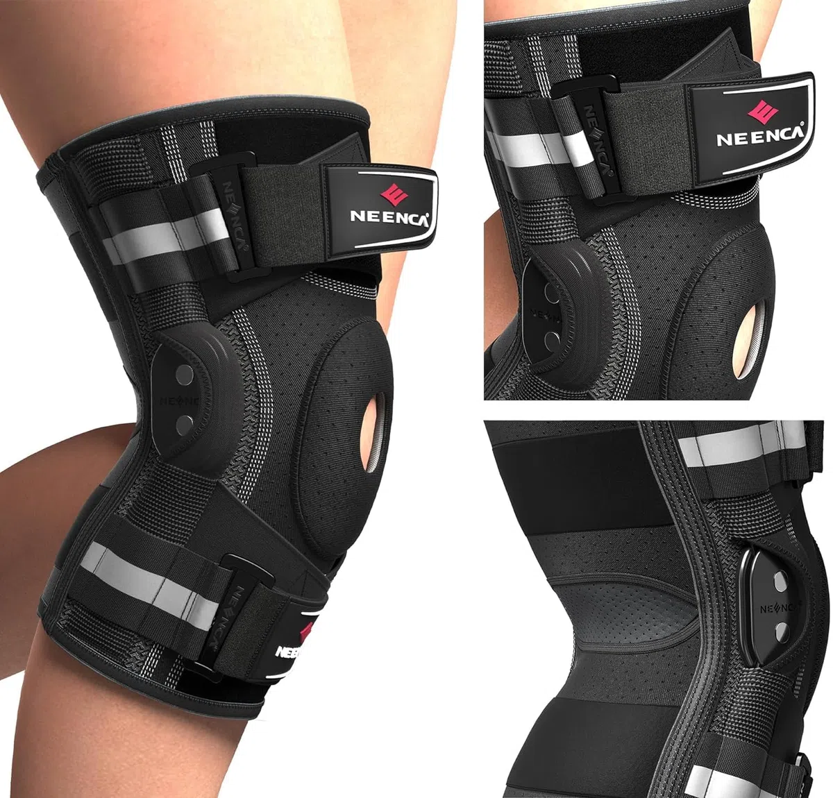 NEENCA Kniebandage gegen Knieschmerzen, Kniestütze mit Scharnier und patentiertem X-Strap Befestigungssystem, starke Stabilität zur Schmerzlinderung, bei Arthritis, Meniskusriss, ACL, PCL, MCL
