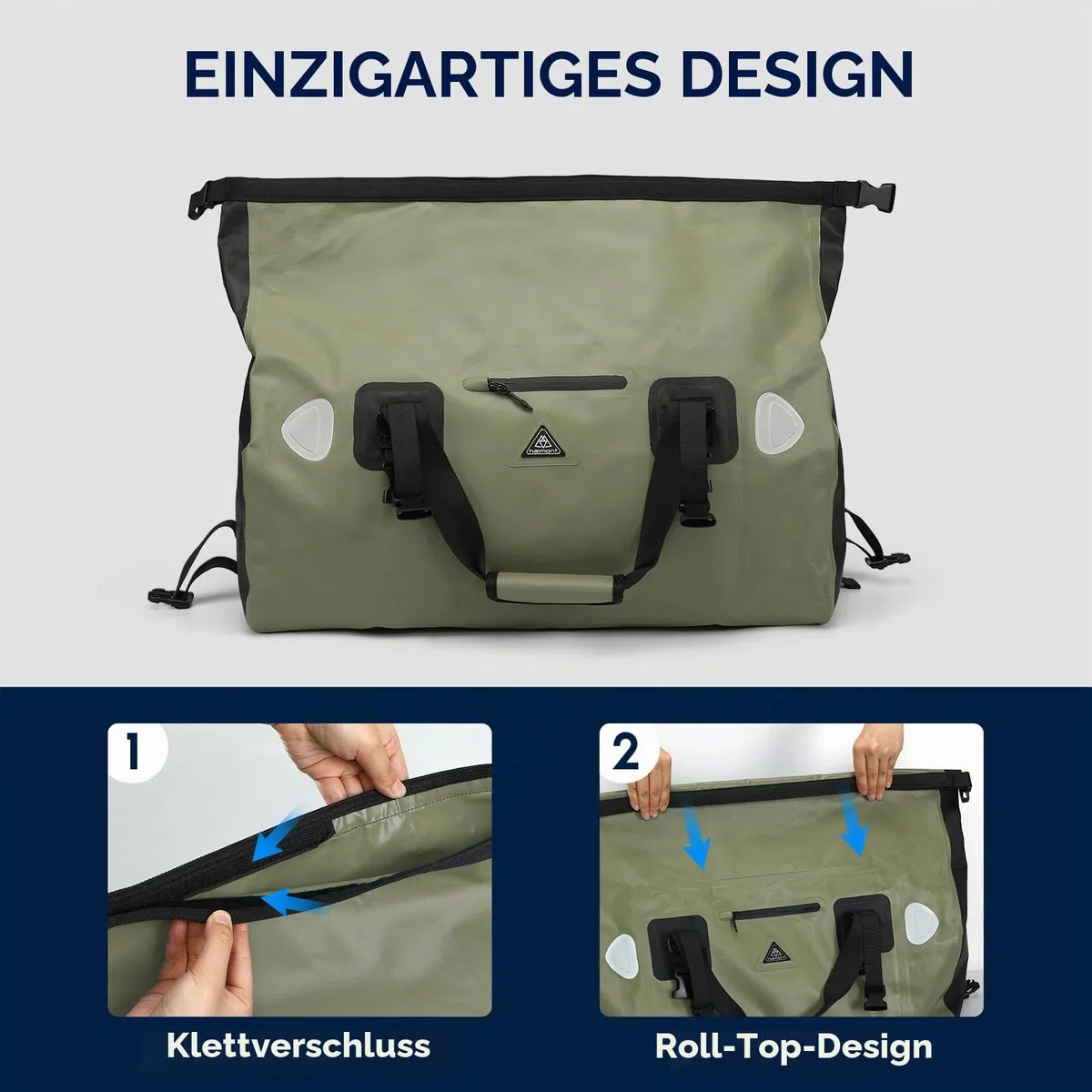 Wasserdichter Rucksack Dry Bag | wasserdichte Reisetasche Rucksack | Roll Top Seesack Wasserdicht für Camping, Motorrad Wasserfeste Tasche, wasserdichte Bootfahren, Kajakfahren, SUP, Army Green, 70L