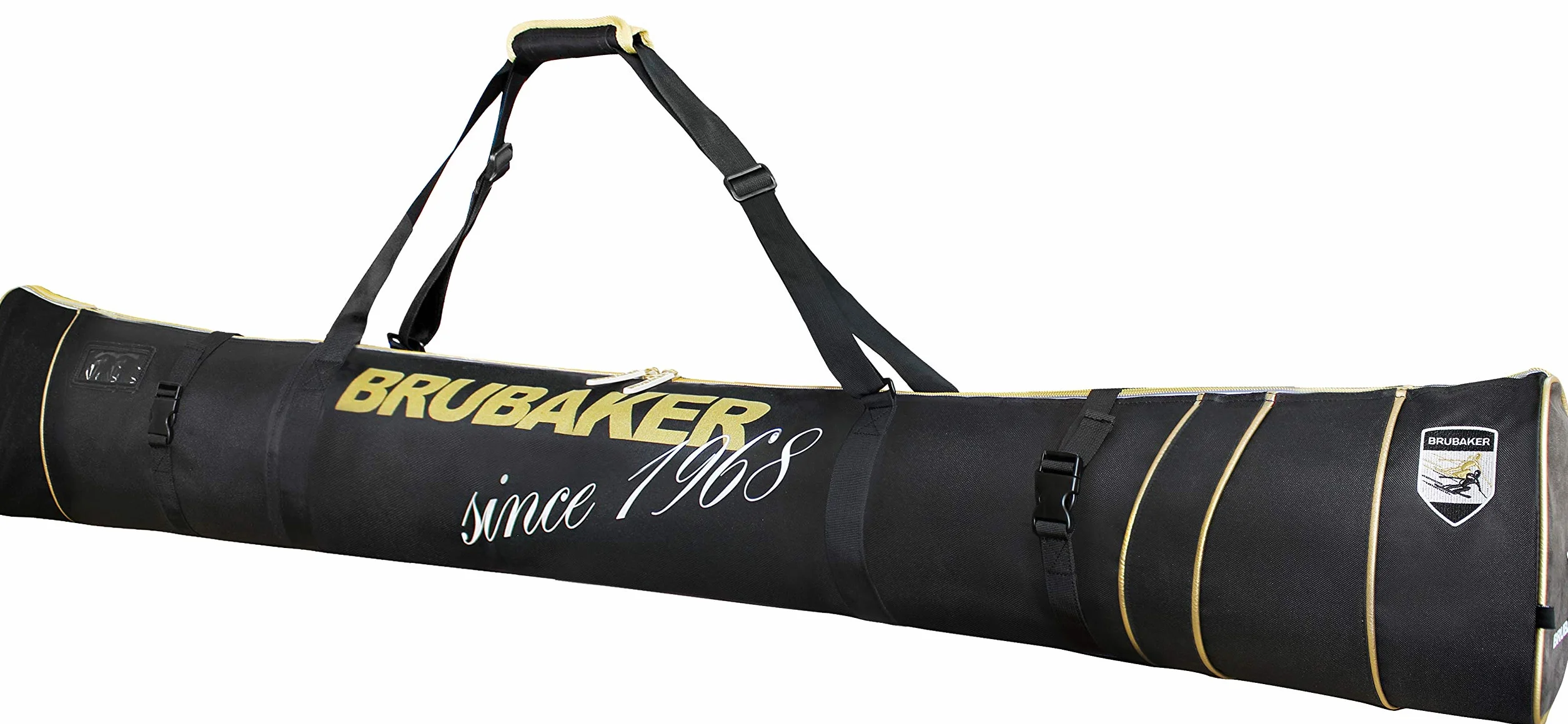 BRUBAKER Kombi Set Grenoble - Skisack und Skischuhtasche für 1 Paar Ski + Stöcke + Schuhe + Helm - Schwarz Gold