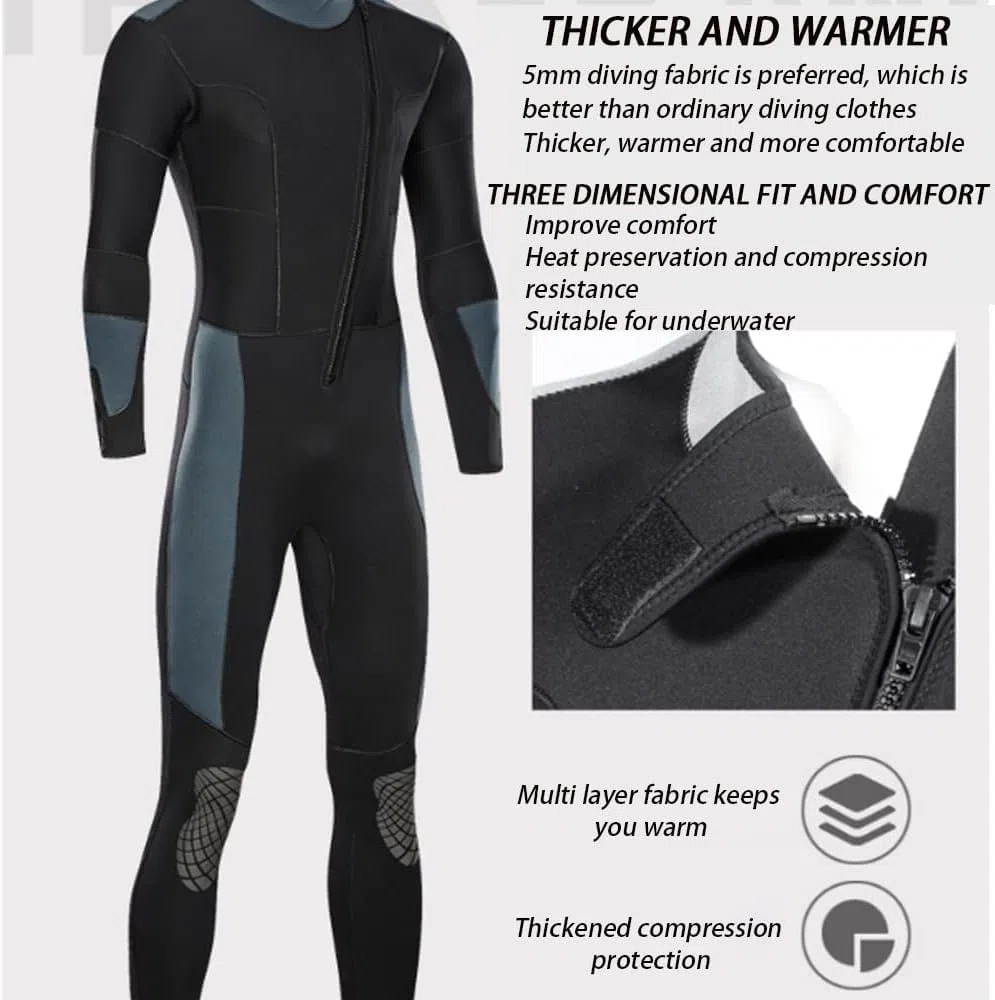 Herren Neoprenanzug, Ultra Stretch 5mm Neopren Einteiliger Warme Sonnencreme Neoprenanzug Frontreißverschluss Für Wassersport Badebekleidung Langarm, Zum Schwimmen/Schnorcheln/tauchen/s, XXL