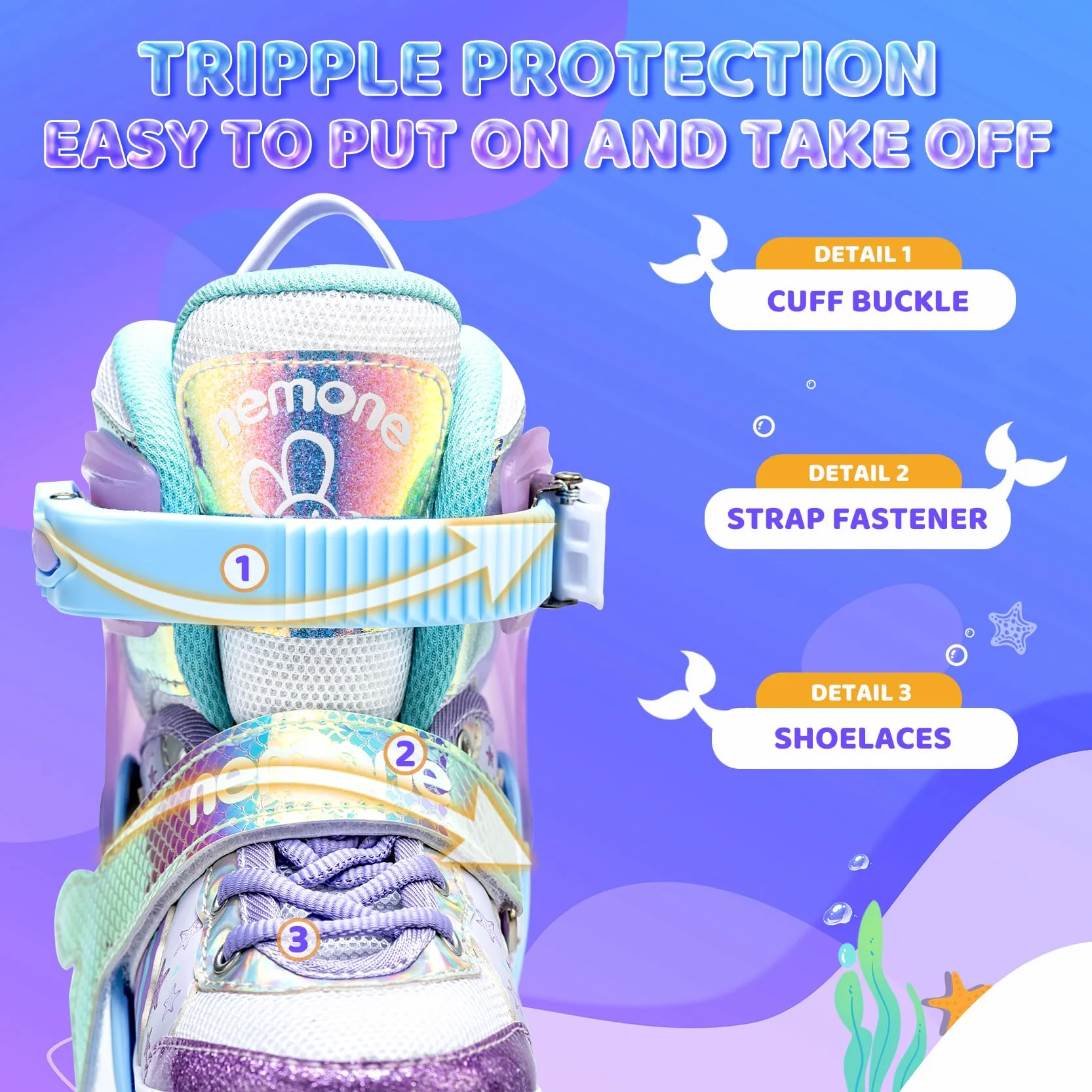 NEMONE Inliner für Mädchen 4 Größen Verstellbar Blau Violett für Kinder Drinnen und Draußen