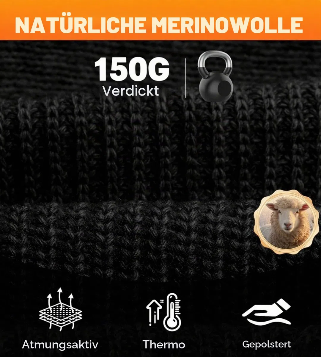 FREEHILL Merinowolle beheizte Socken für Männer Frauen, One-Click Control wiederaufladbare kaltes Wetter Knie-hohe Socken (Schwarz, L)